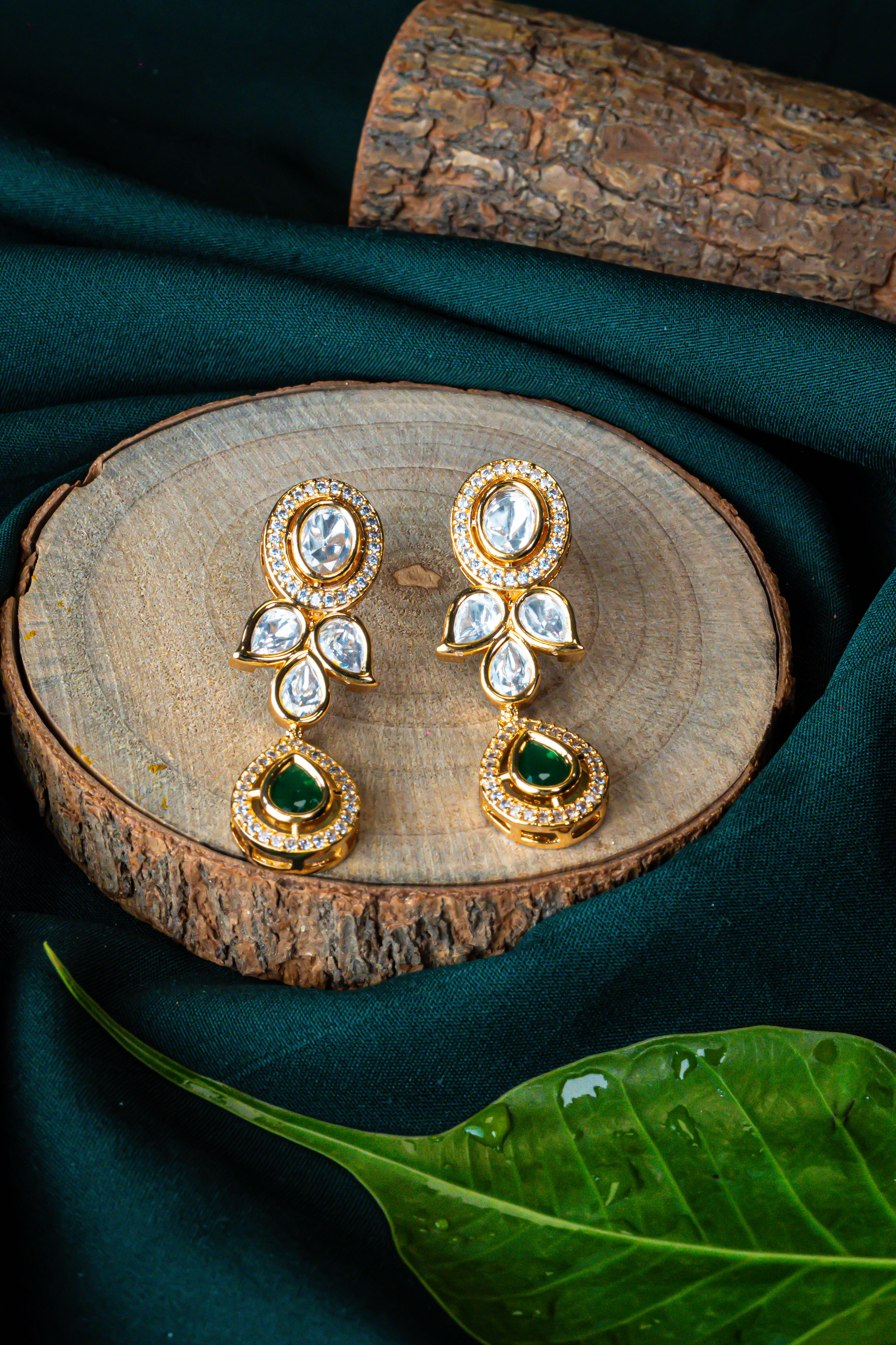 Emerald Shine Kundan Teardrops