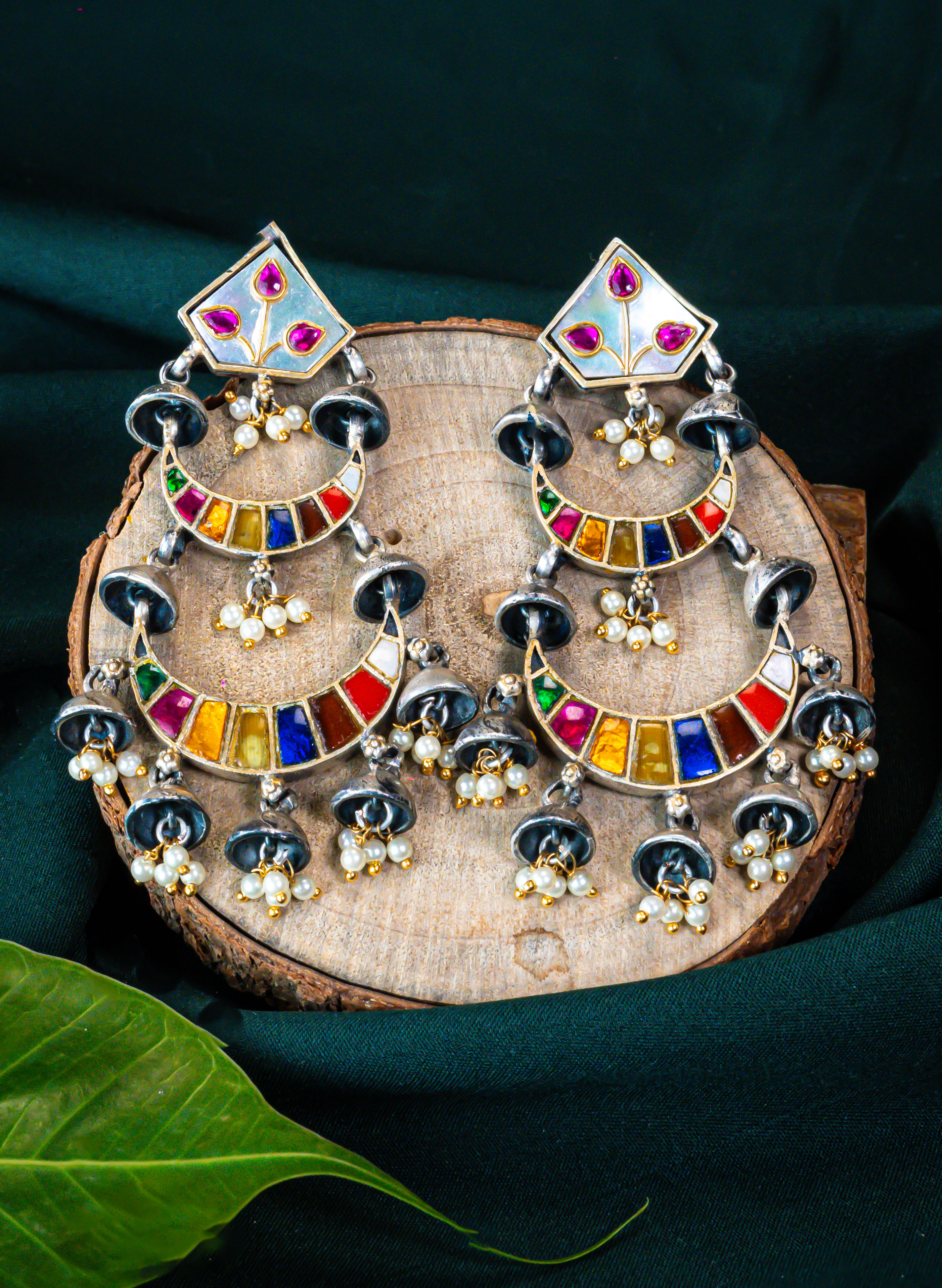 Silver MOP Meenakari Blossoms