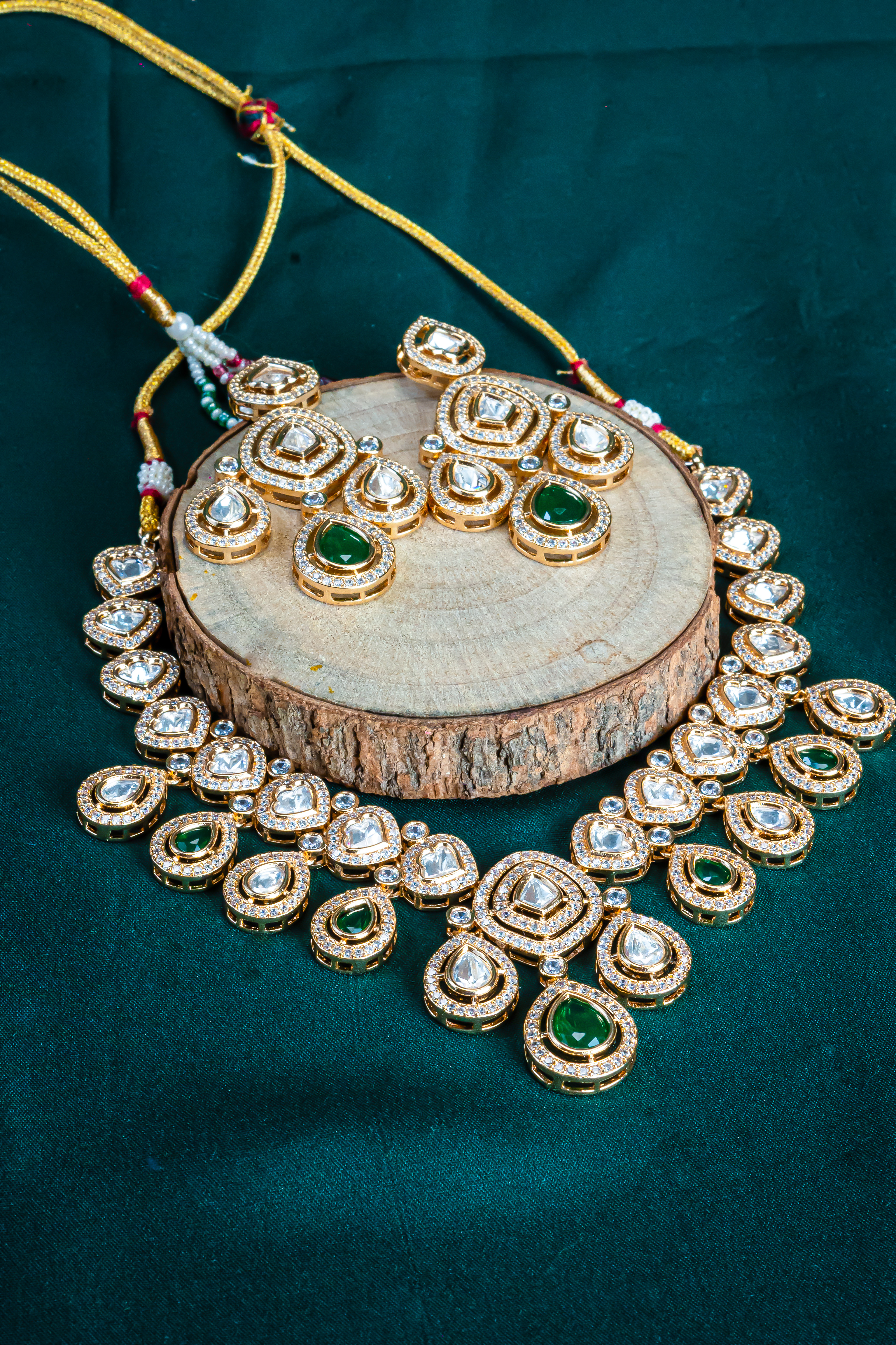 Enchanting Green CZ Kundan Necklace