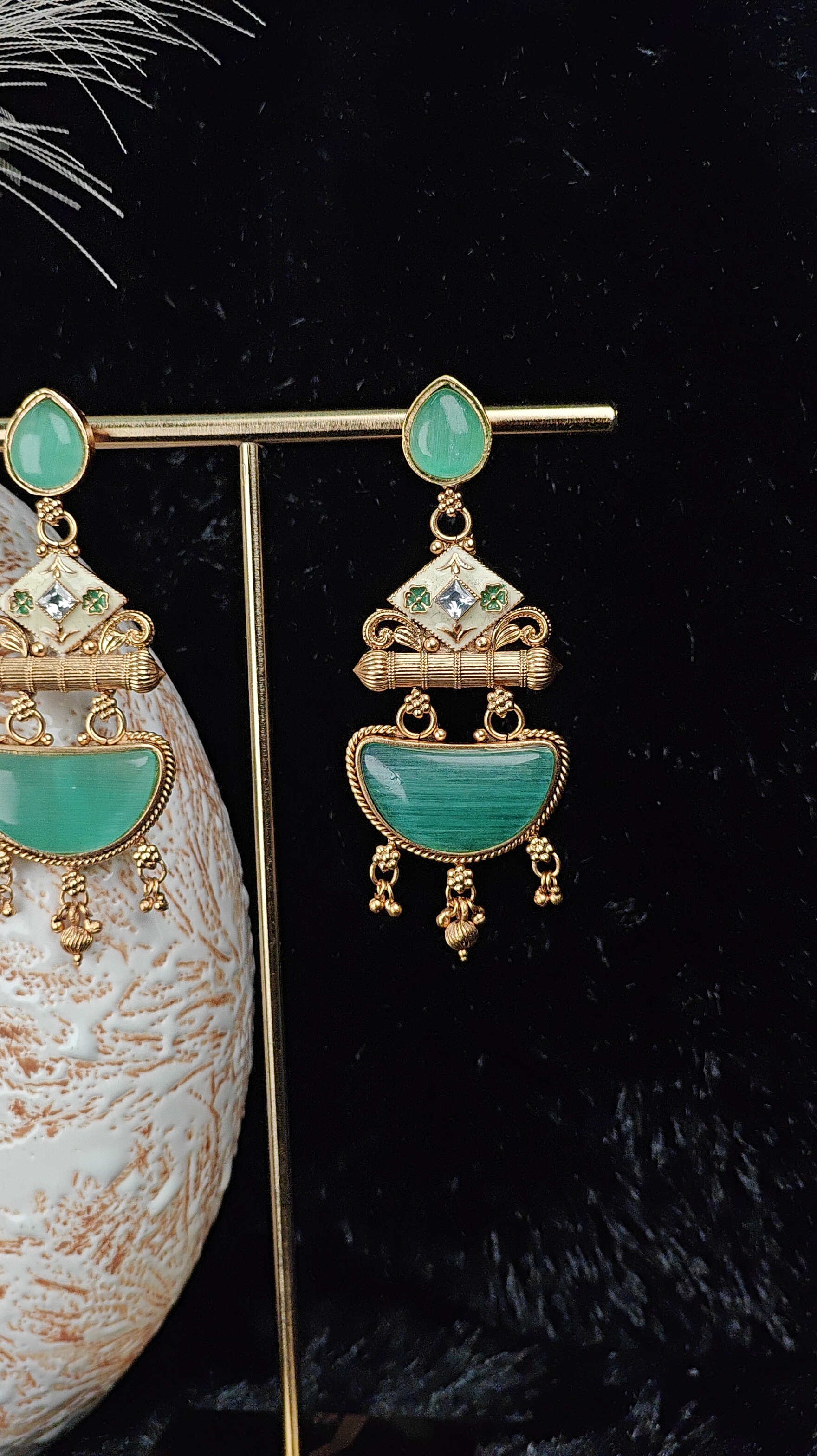 Royal Enamel Meenakari Drop Earrings in Emerald Green