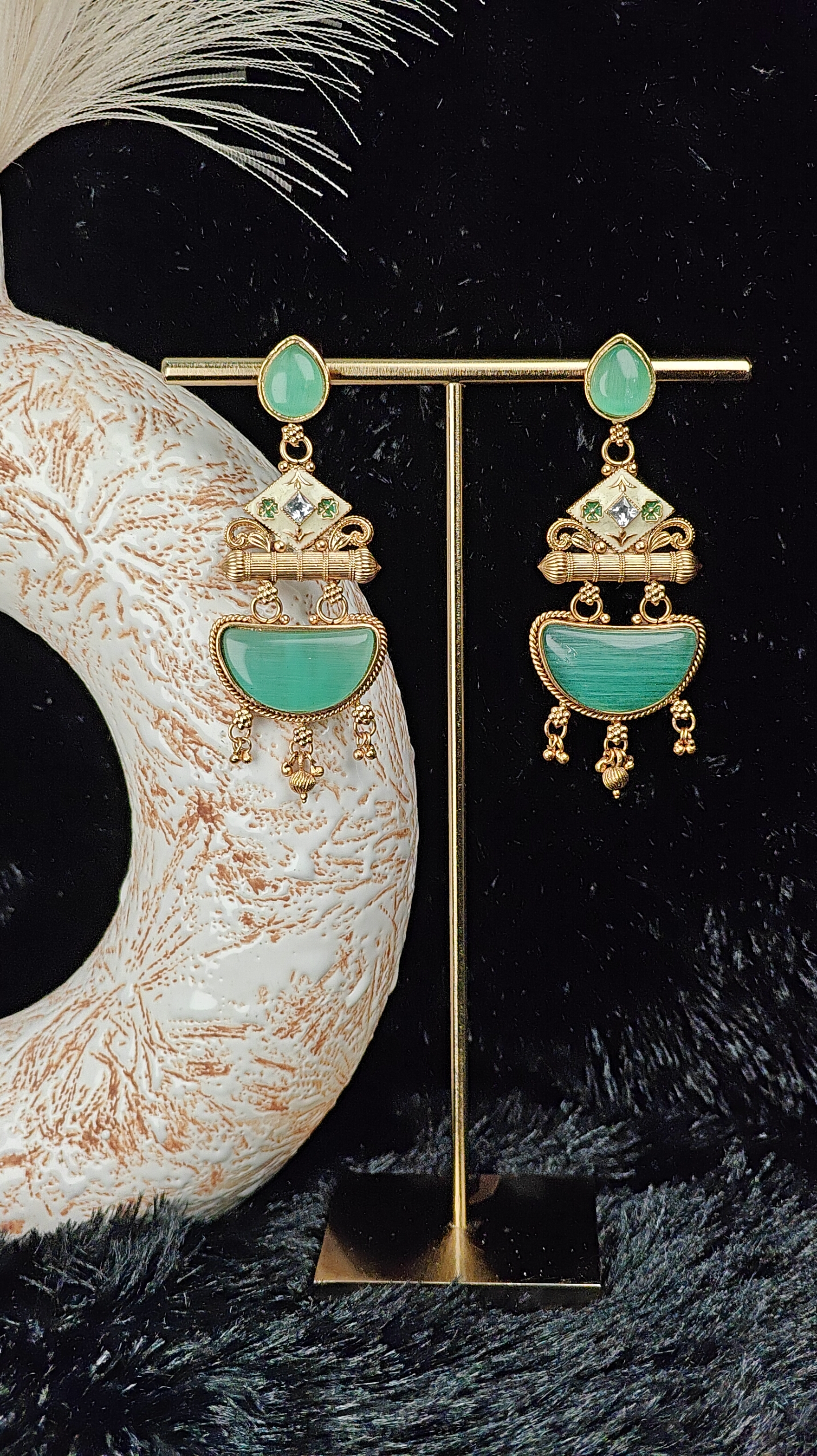 Royal Enamel Meenakari Drop Earrings in Emerald Green