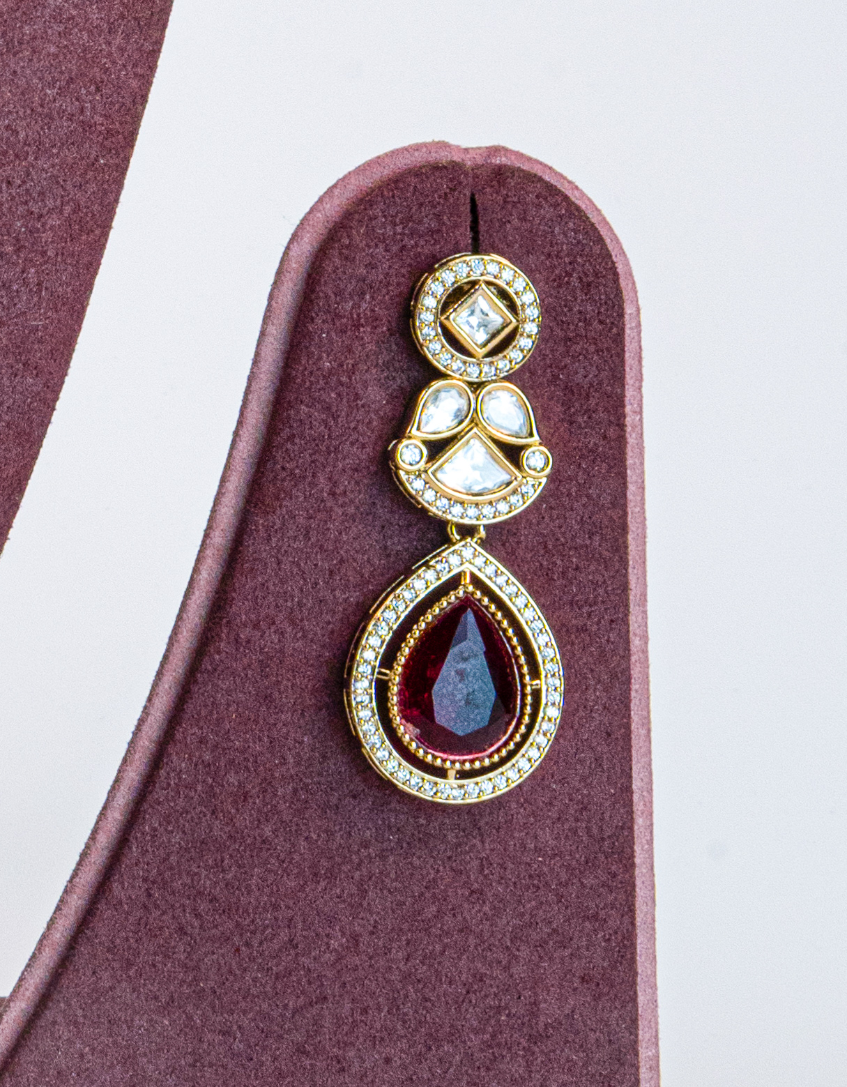 Rose Gold Red CZ Kundan Necklace