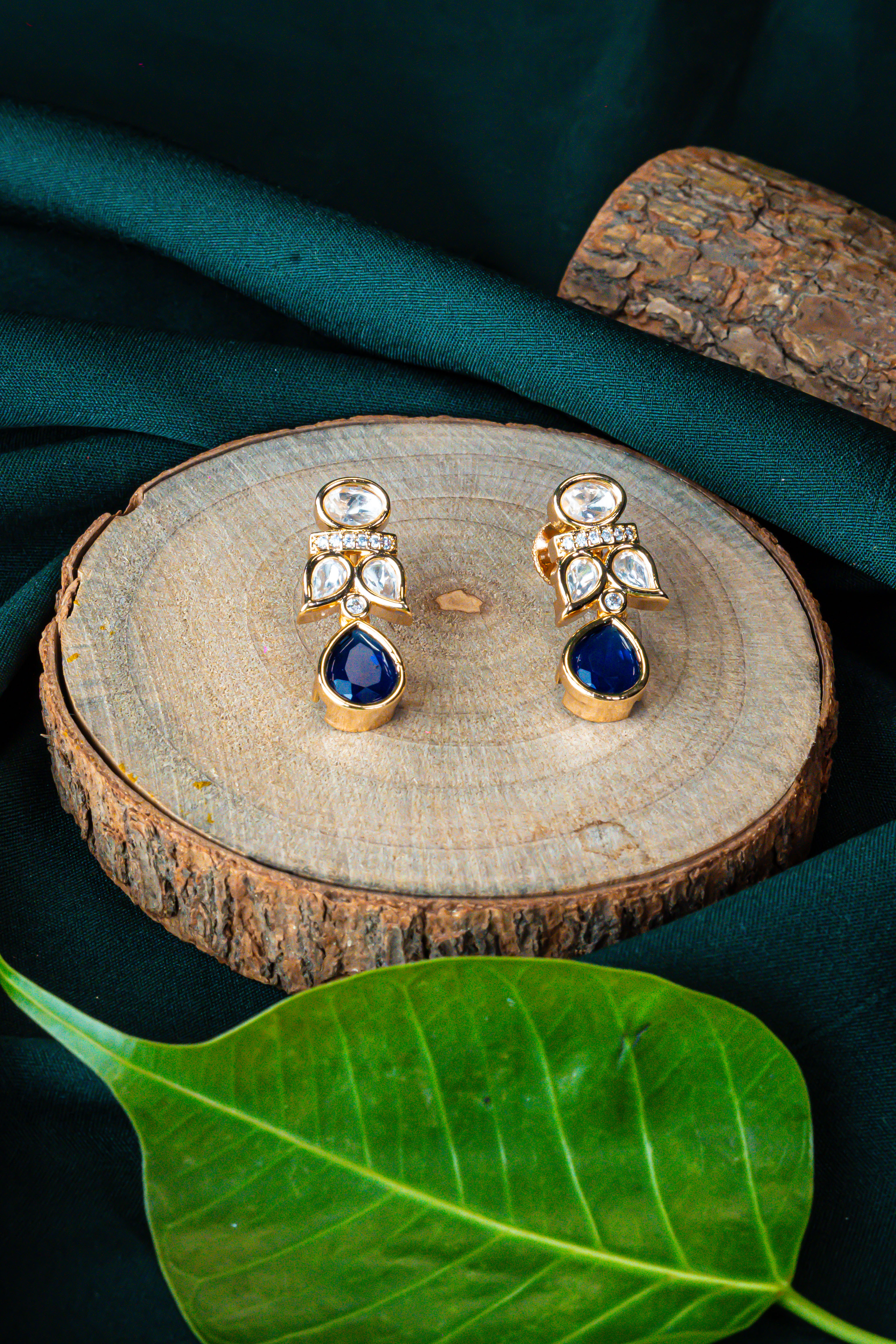 Ocean Blue Kundan Teardrops