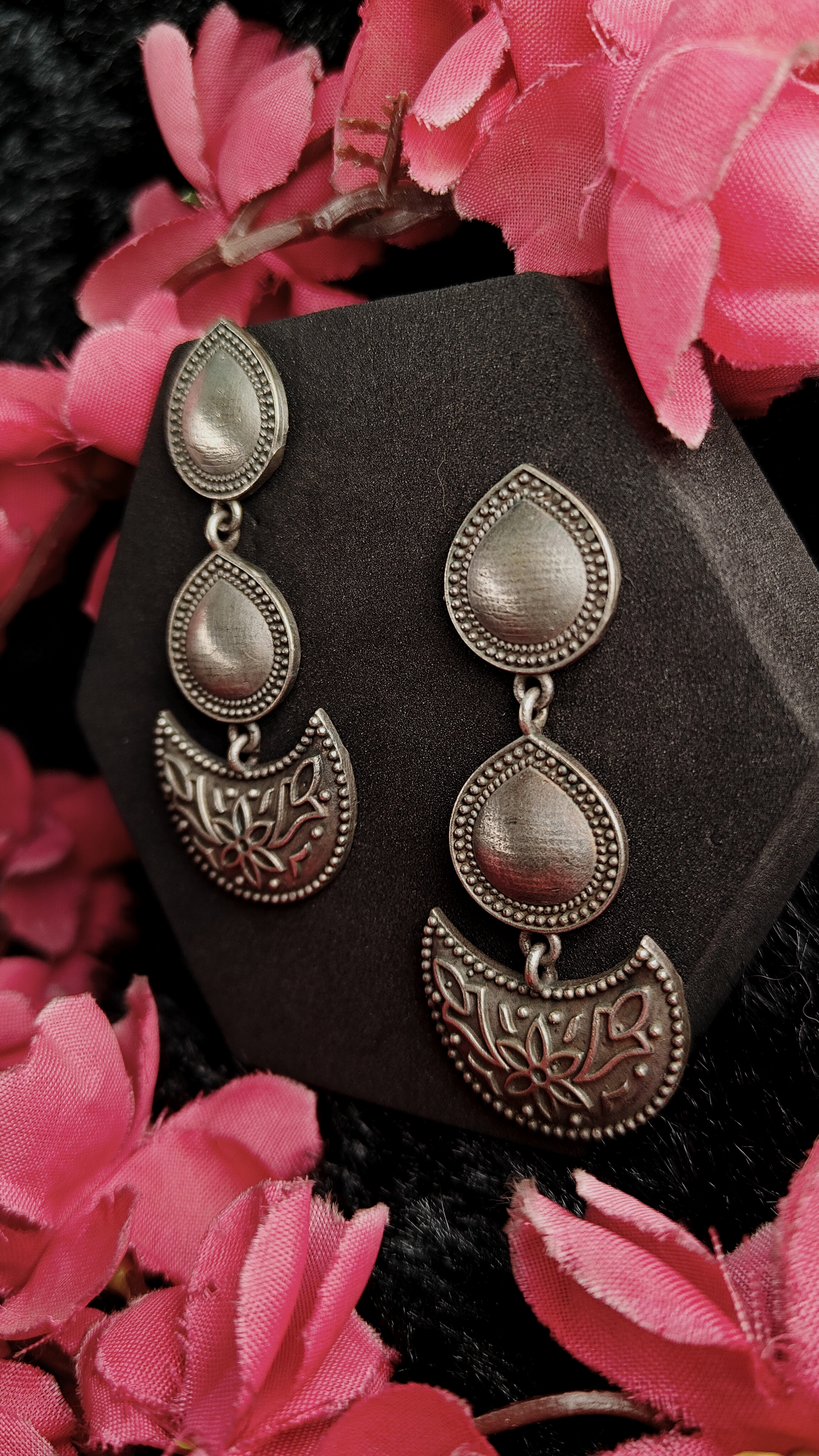 Crescent Floral Drop Earrings