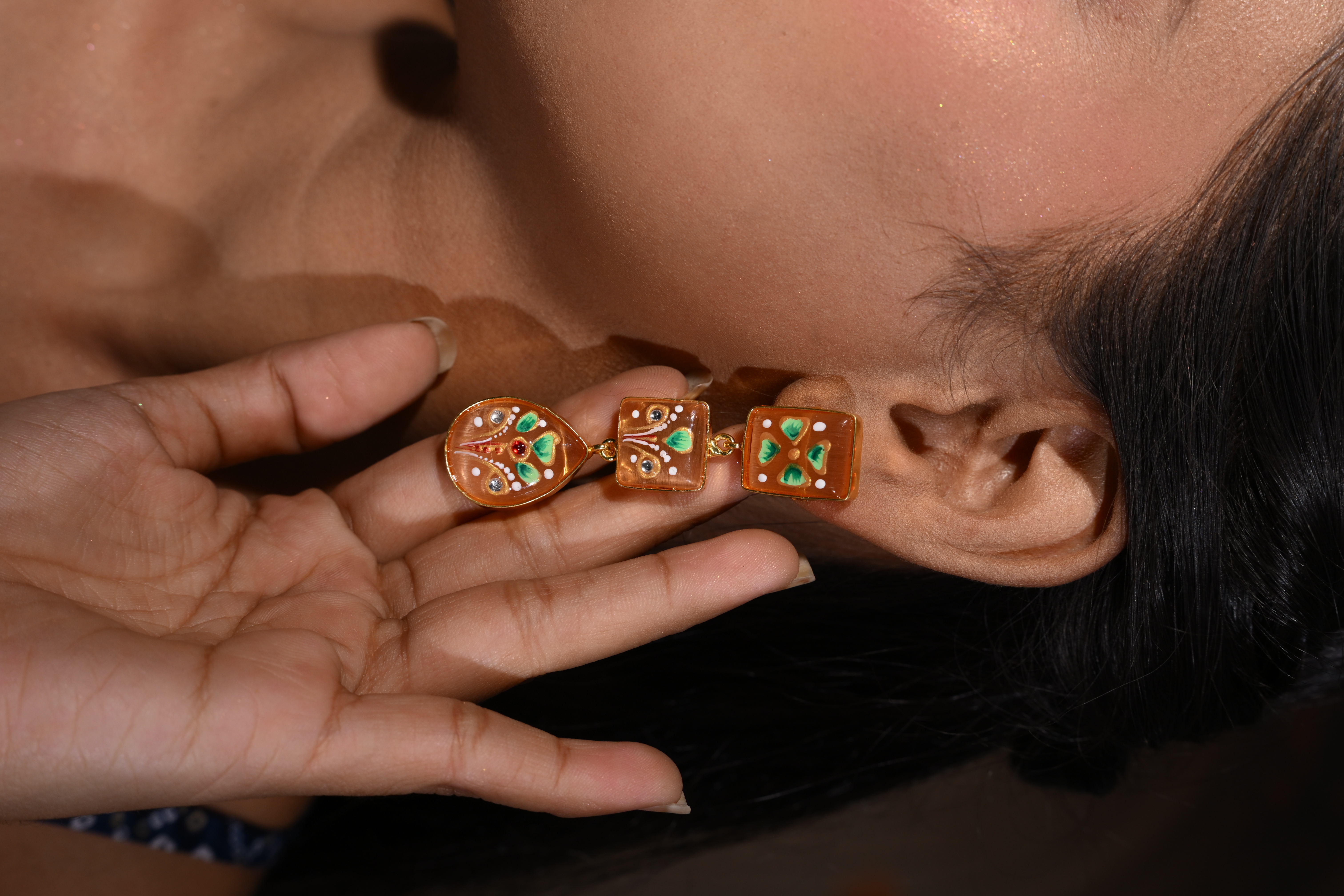 Zehra Meenakari Triple-Charm Earrings