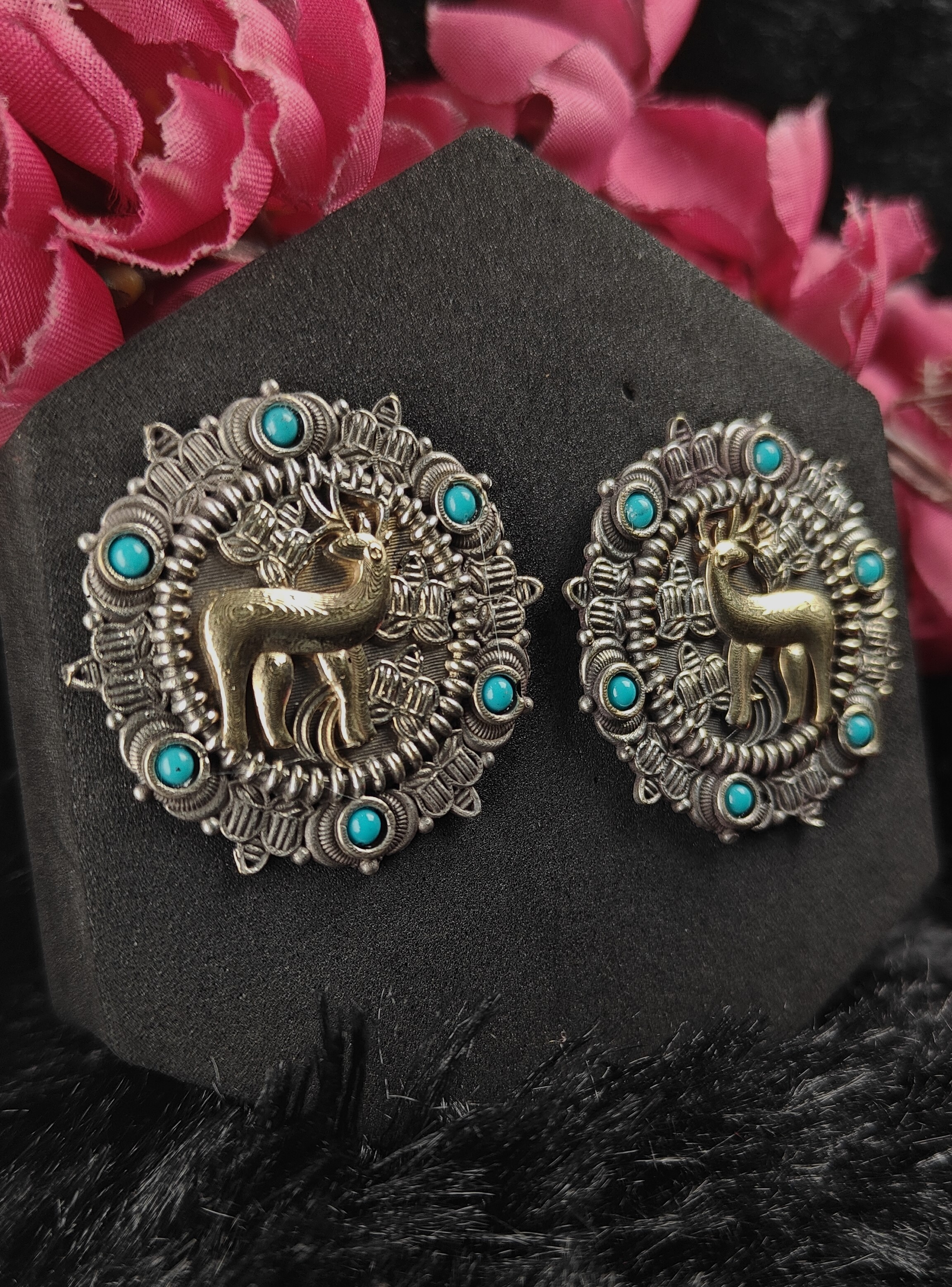 Turquoise Stag Heritage Oxidised Studs