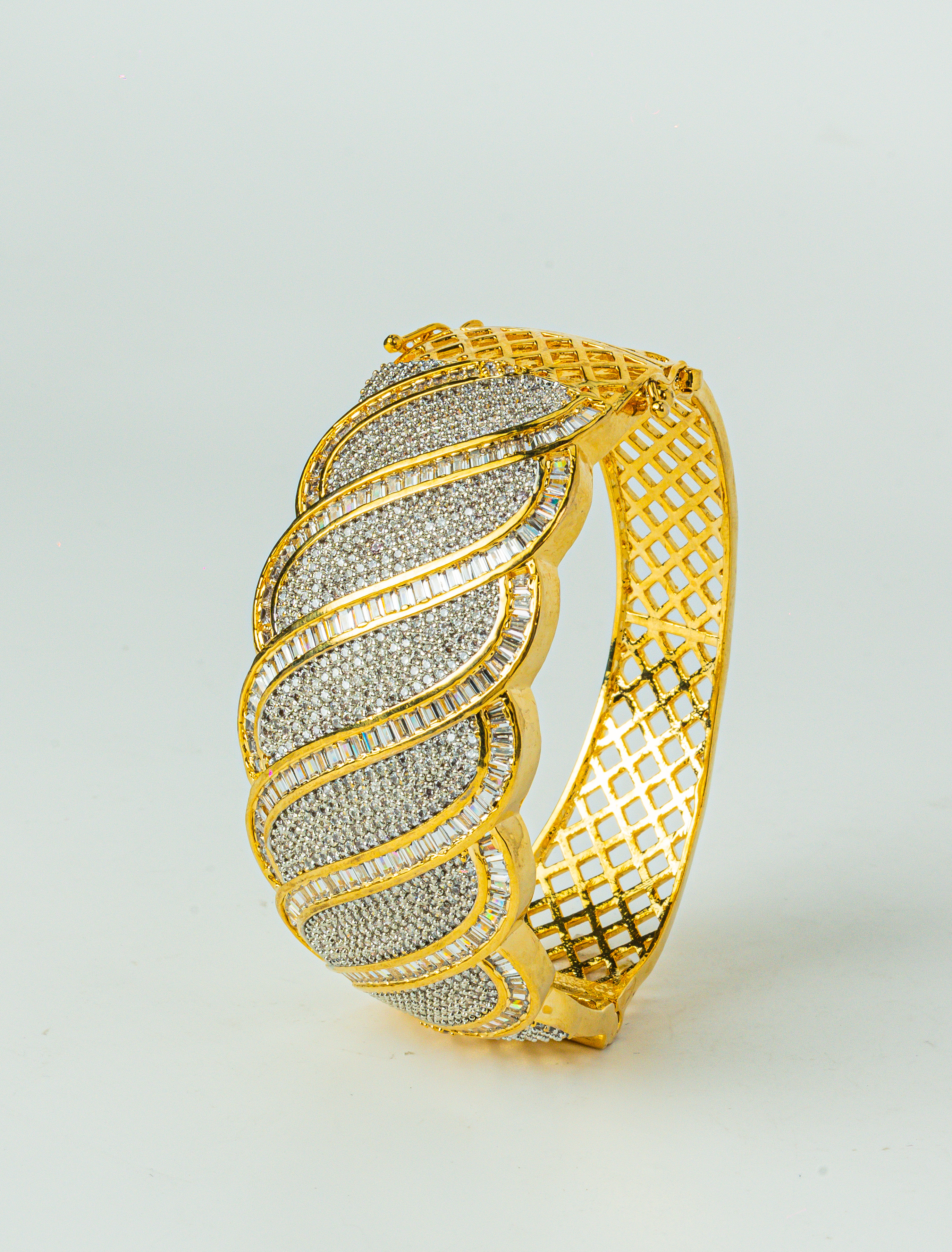 Elegant Gold White CZ Open Bracelet