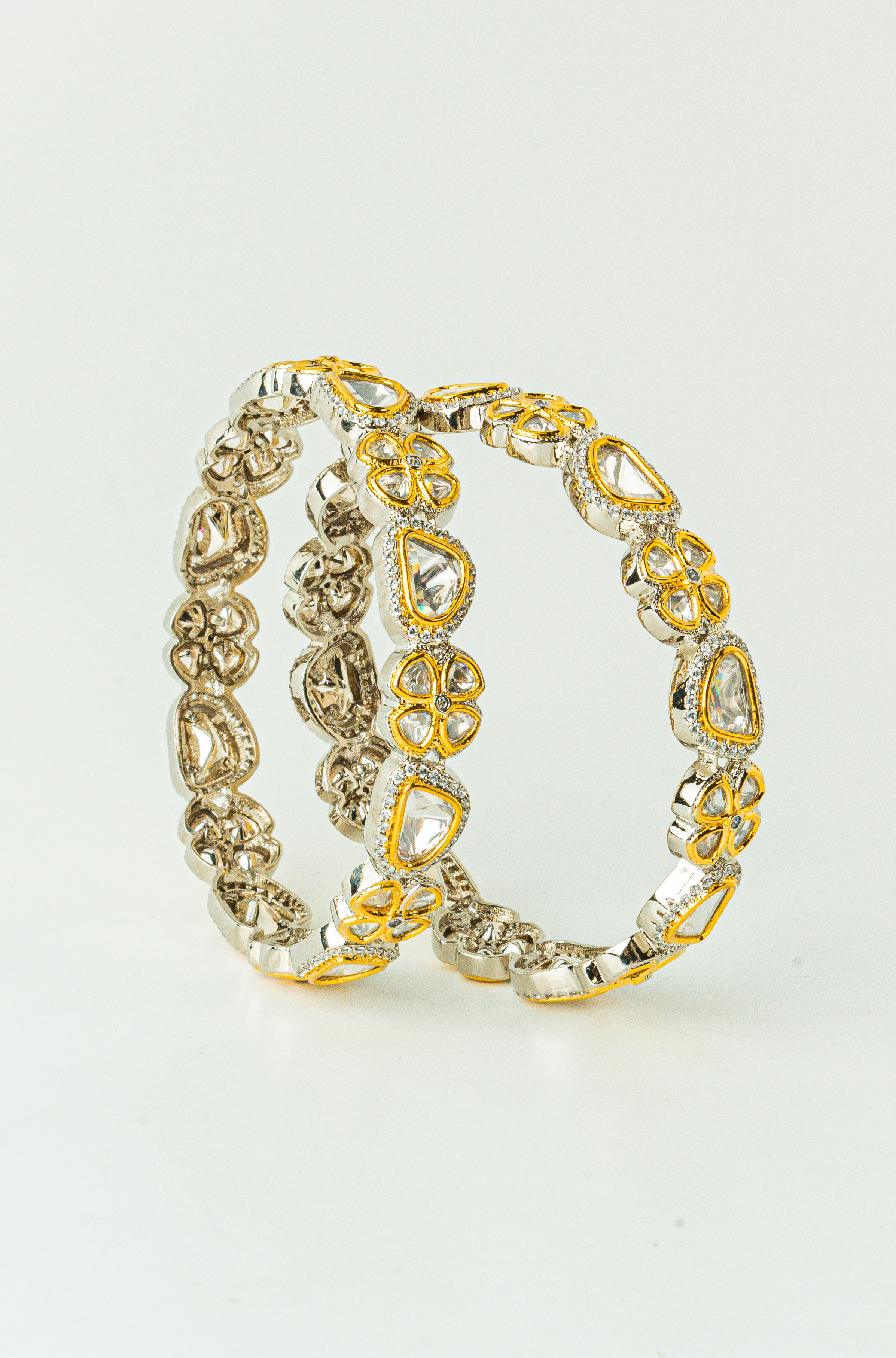 Rhodium Kundan Sparkle Bangles