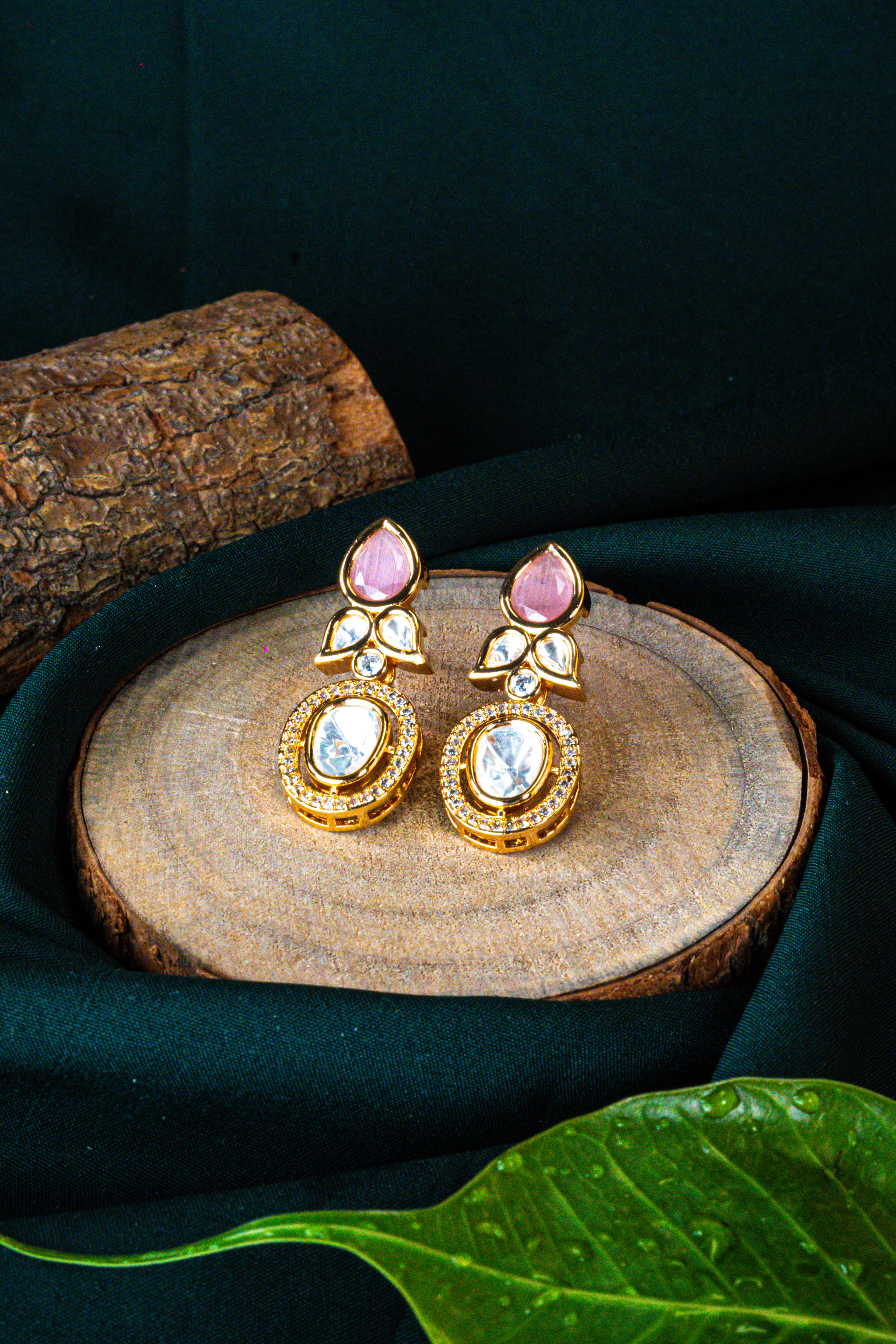 Pink Bloom Kundan Drops