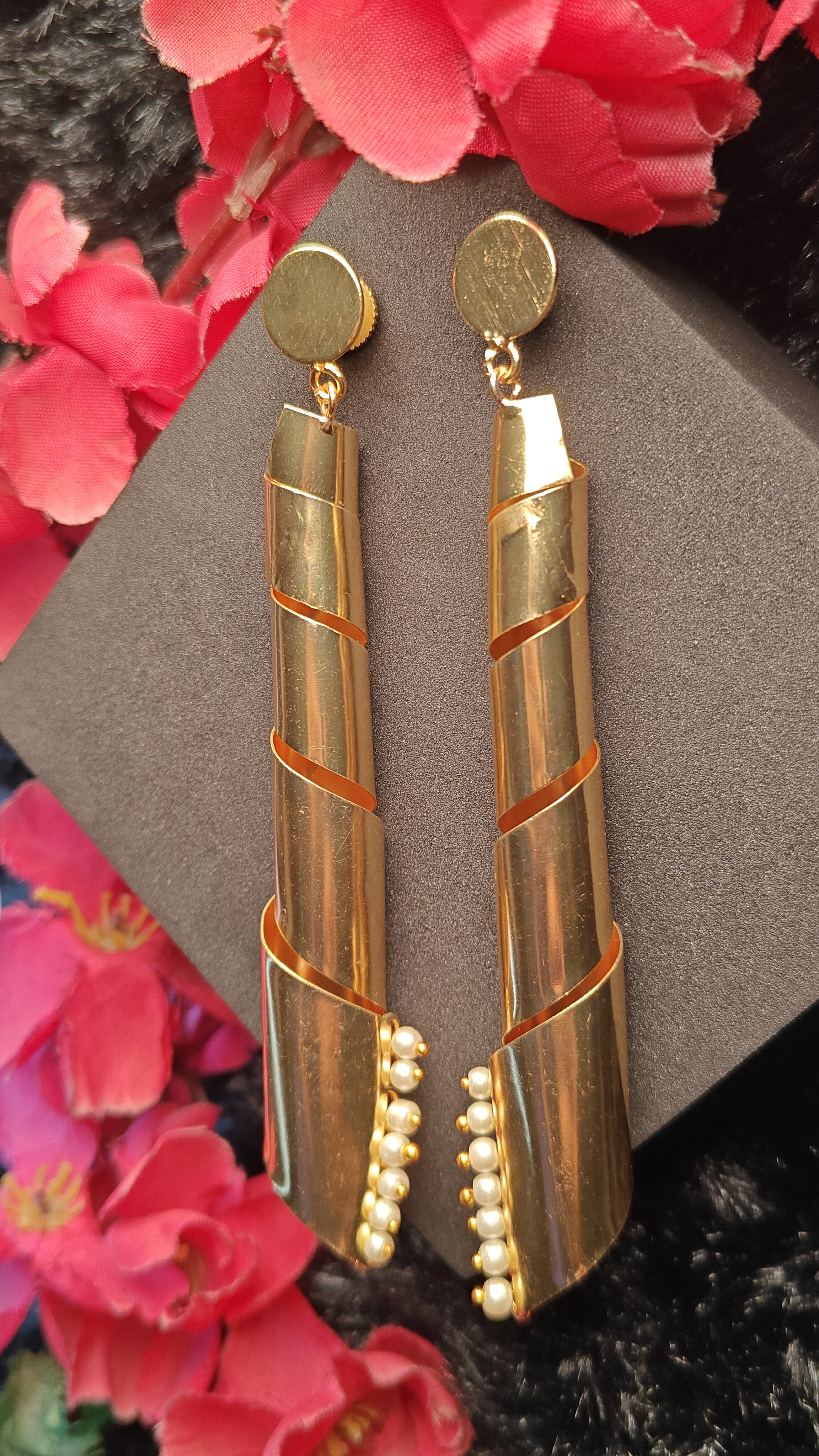 Golden Spiral Pearl Dangler Earrings