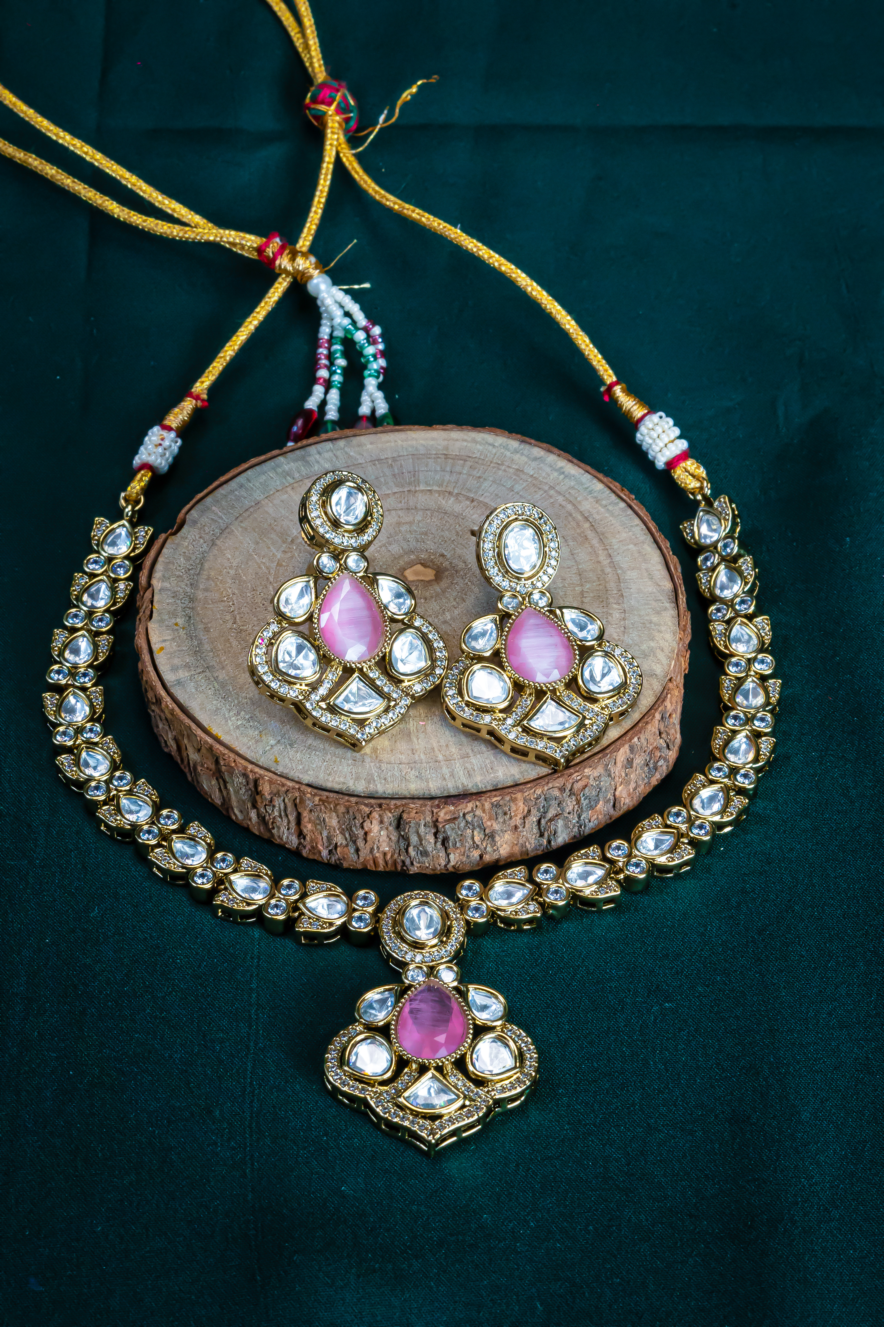 Delicate Pink CZ Kundan Necklace