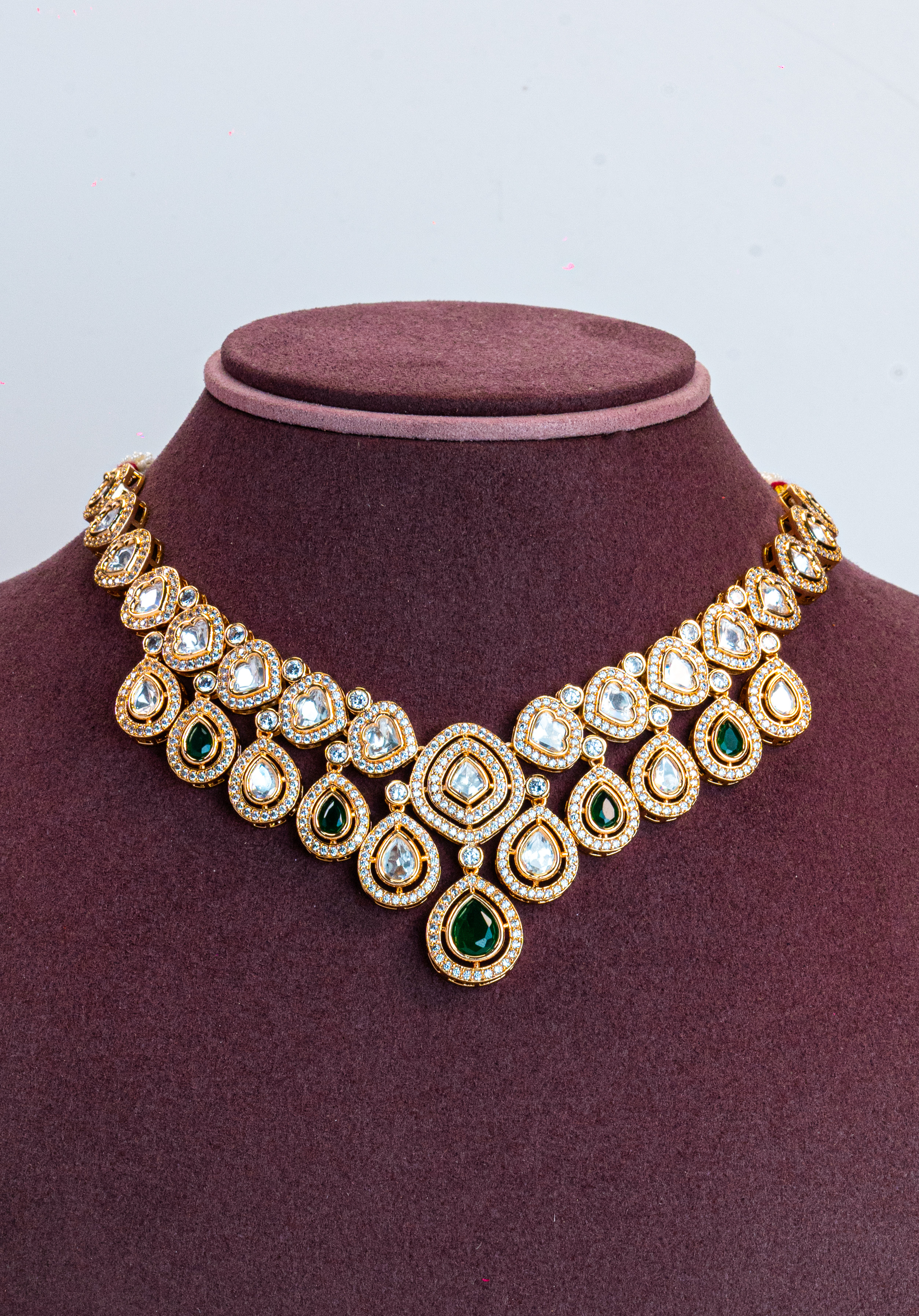 Enchanting Green CZ Kundan Necklace
