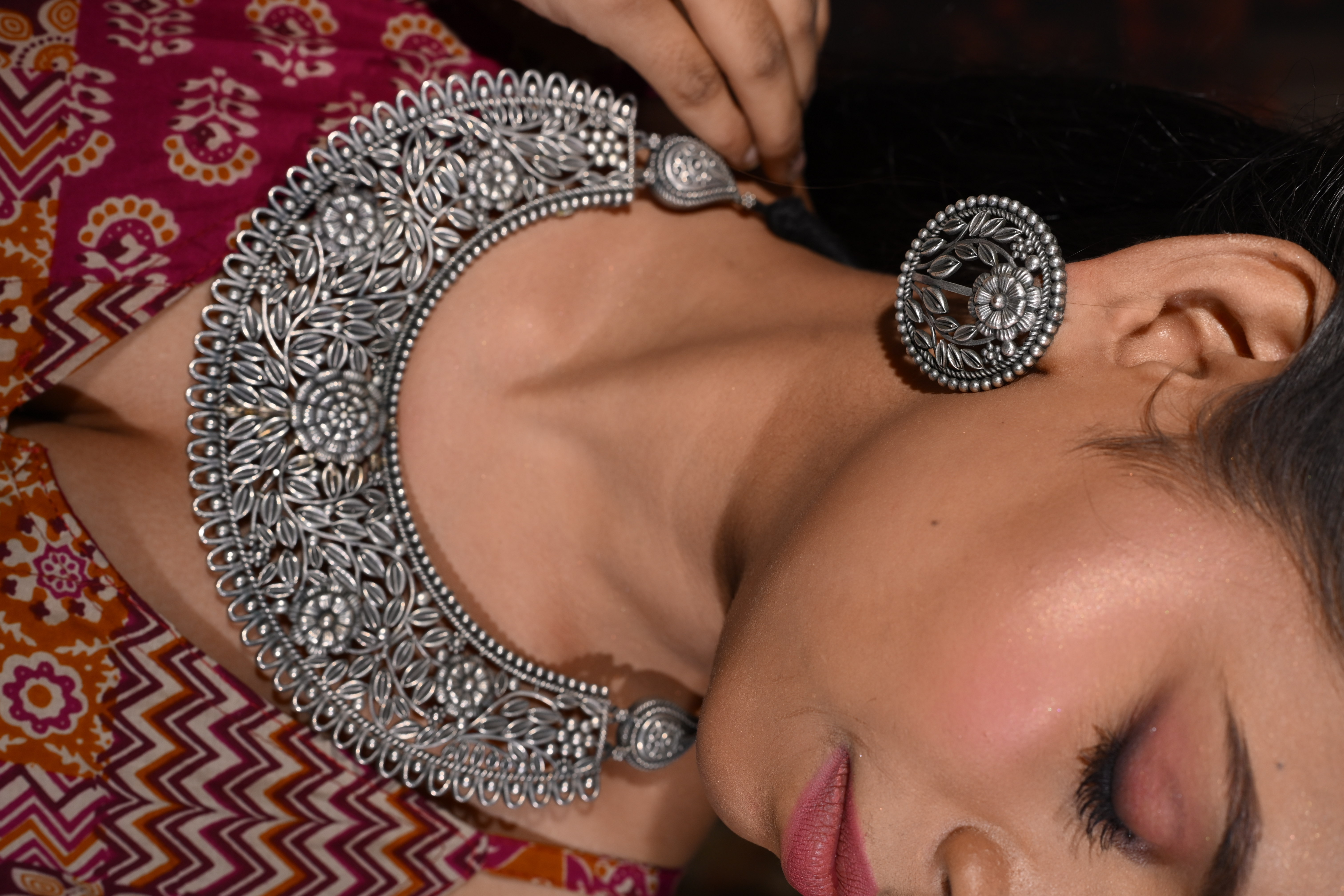 Floral Oxidised Necklace Set