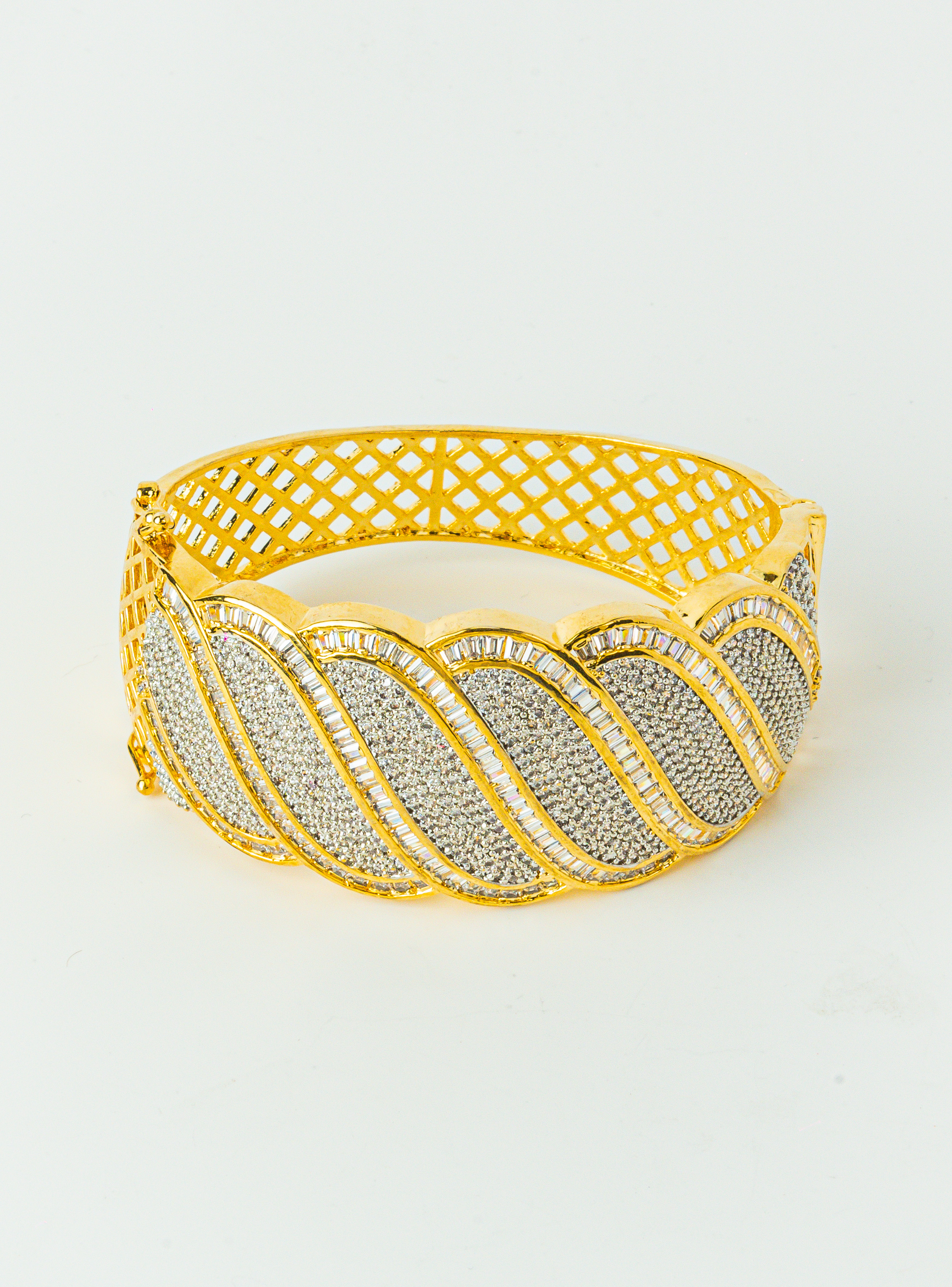 Elegant Gold White CZ Open Bracelet