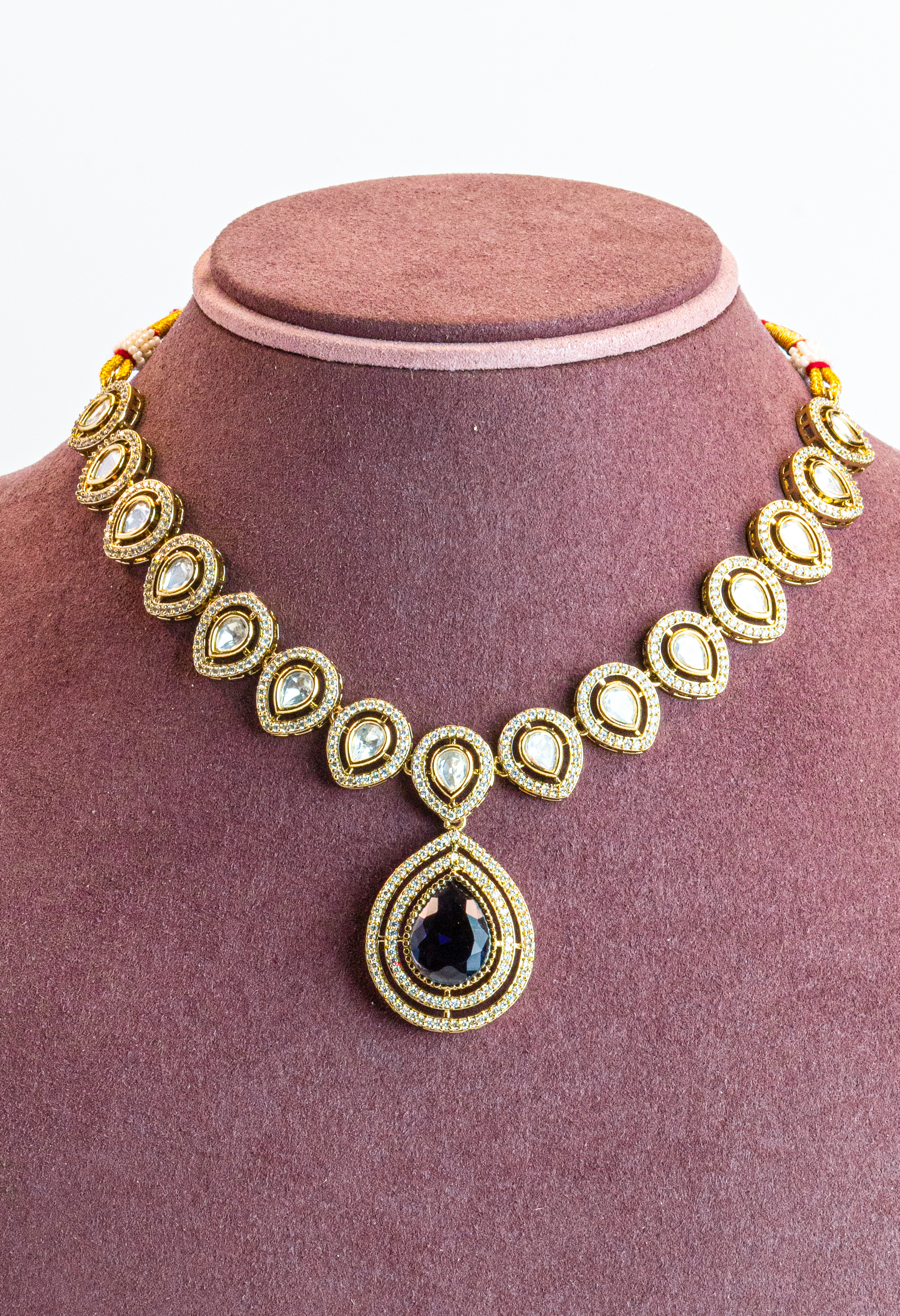 Antique Teardrop Blue Kundan Necklace