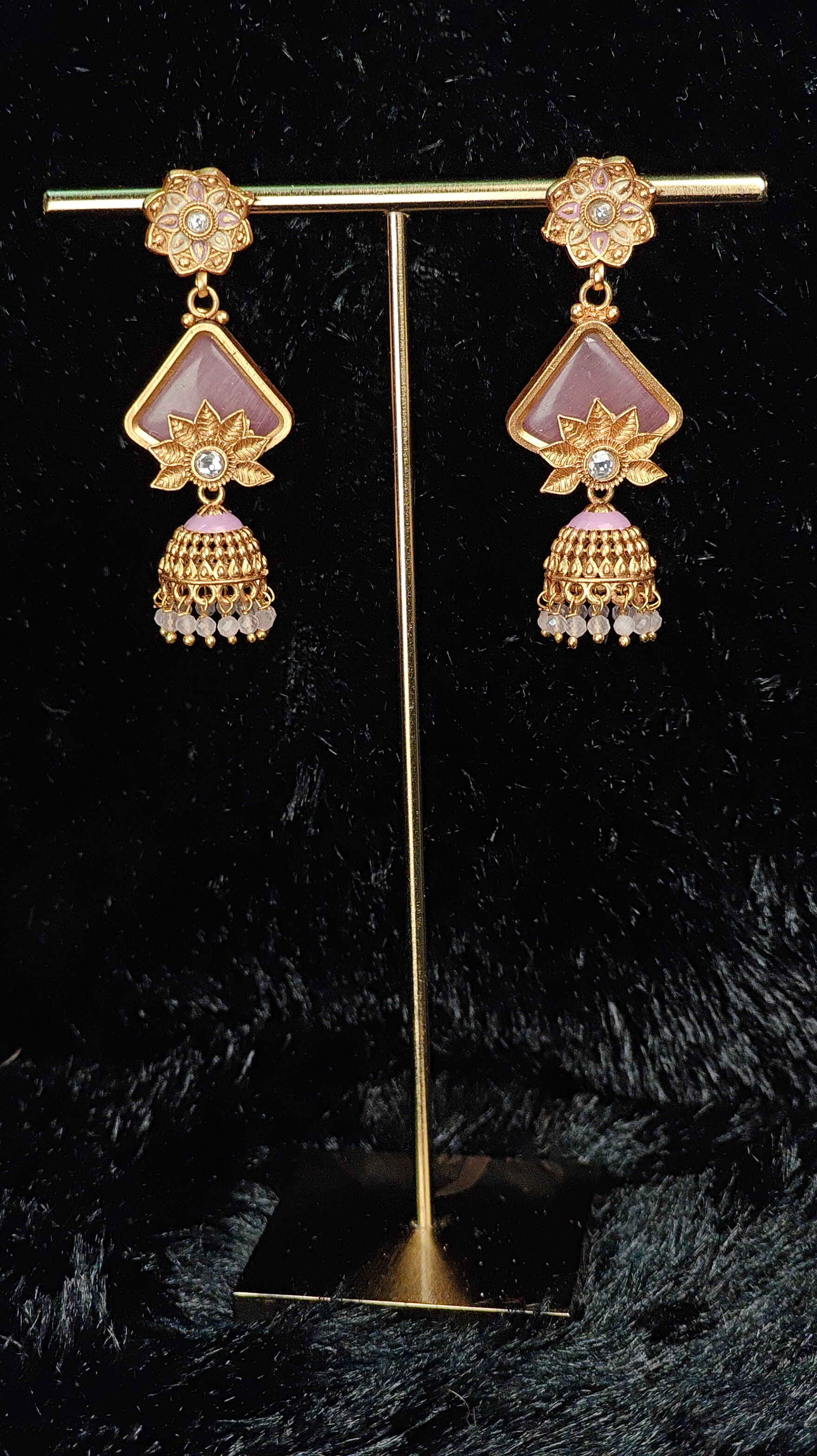 Pastel Pink Floral Drop Jhumka Earrings