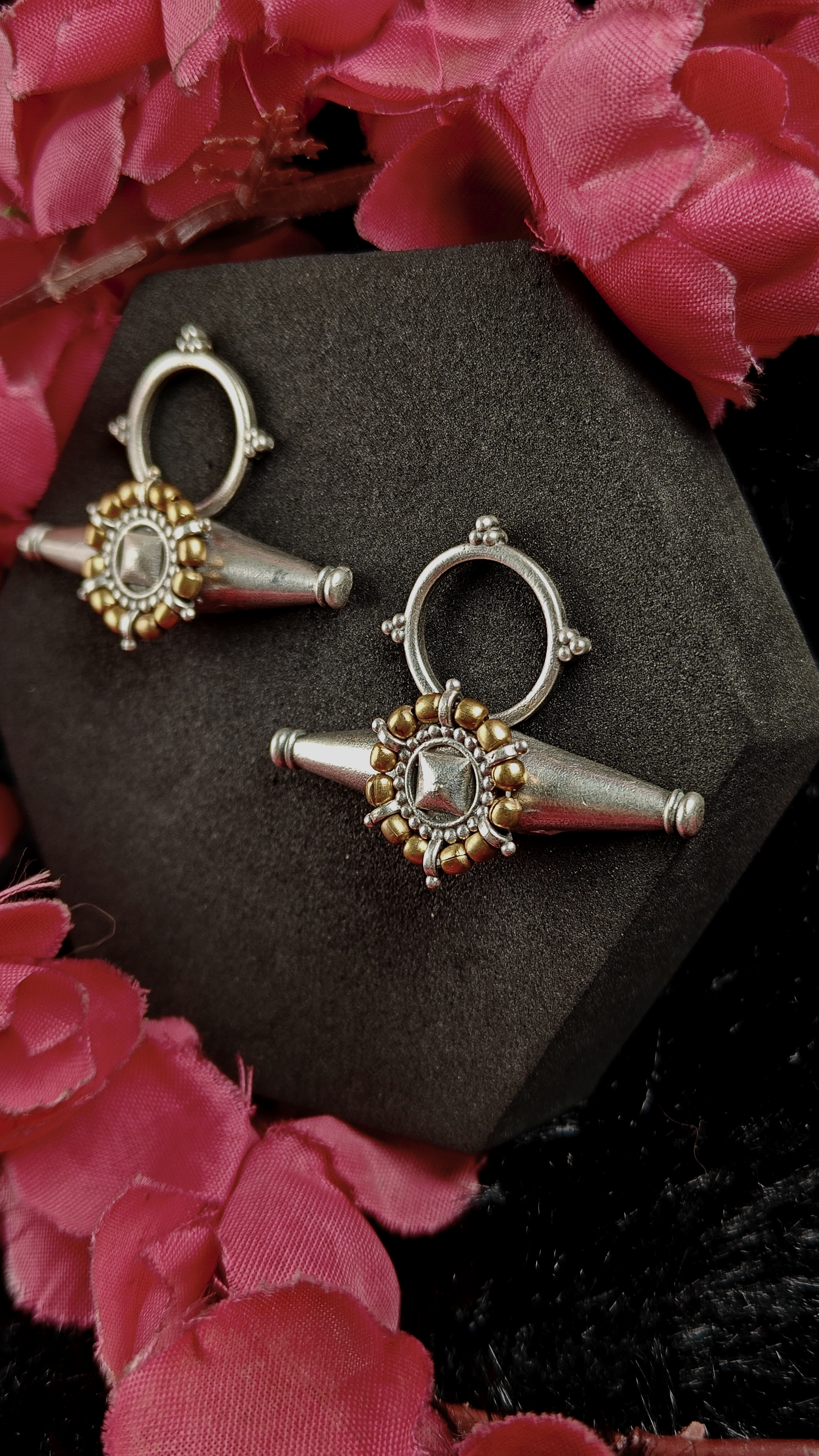 Oxidised Orbit Spoke Earrings