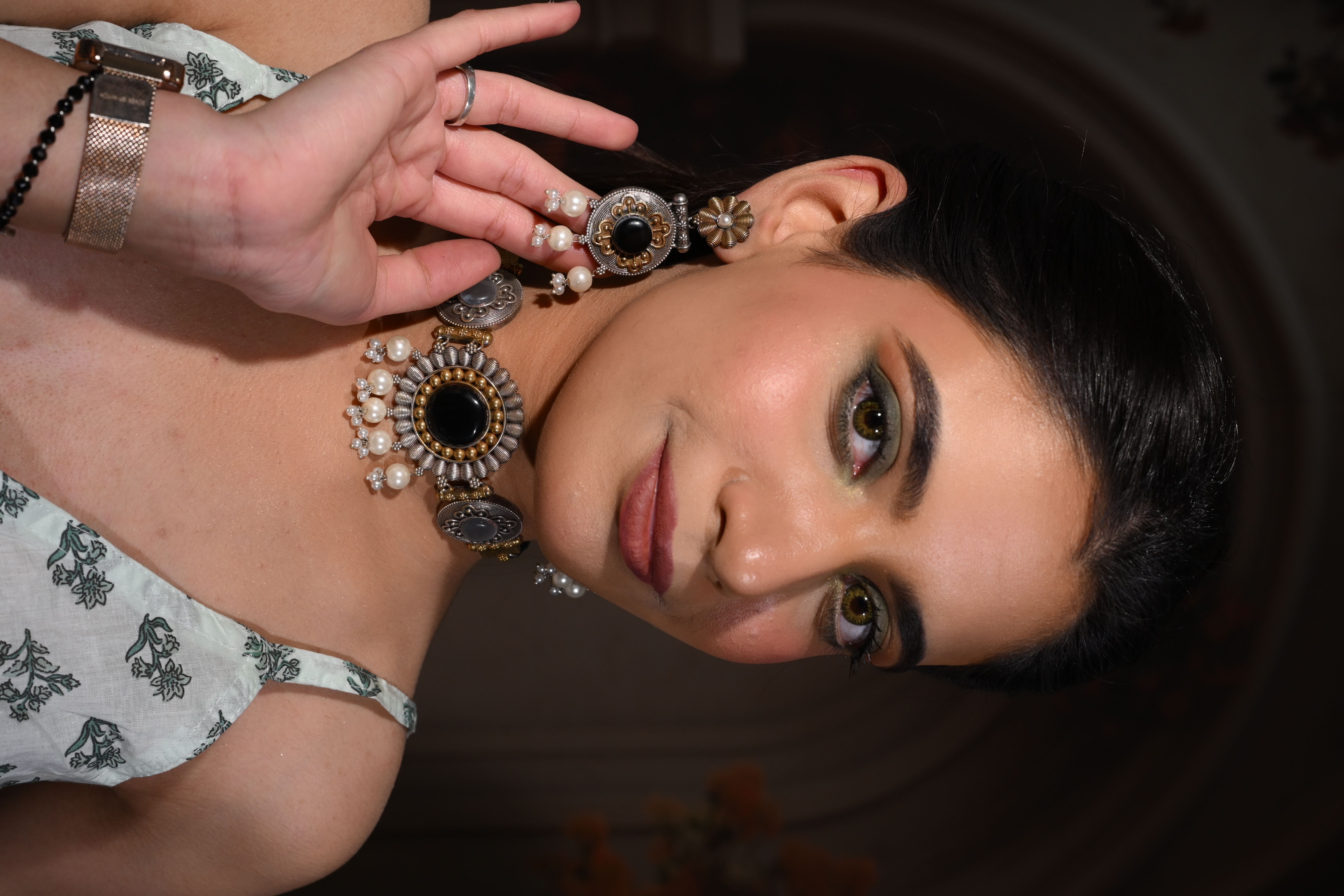 Noir Pearl Medallion Oxidised Choker Set