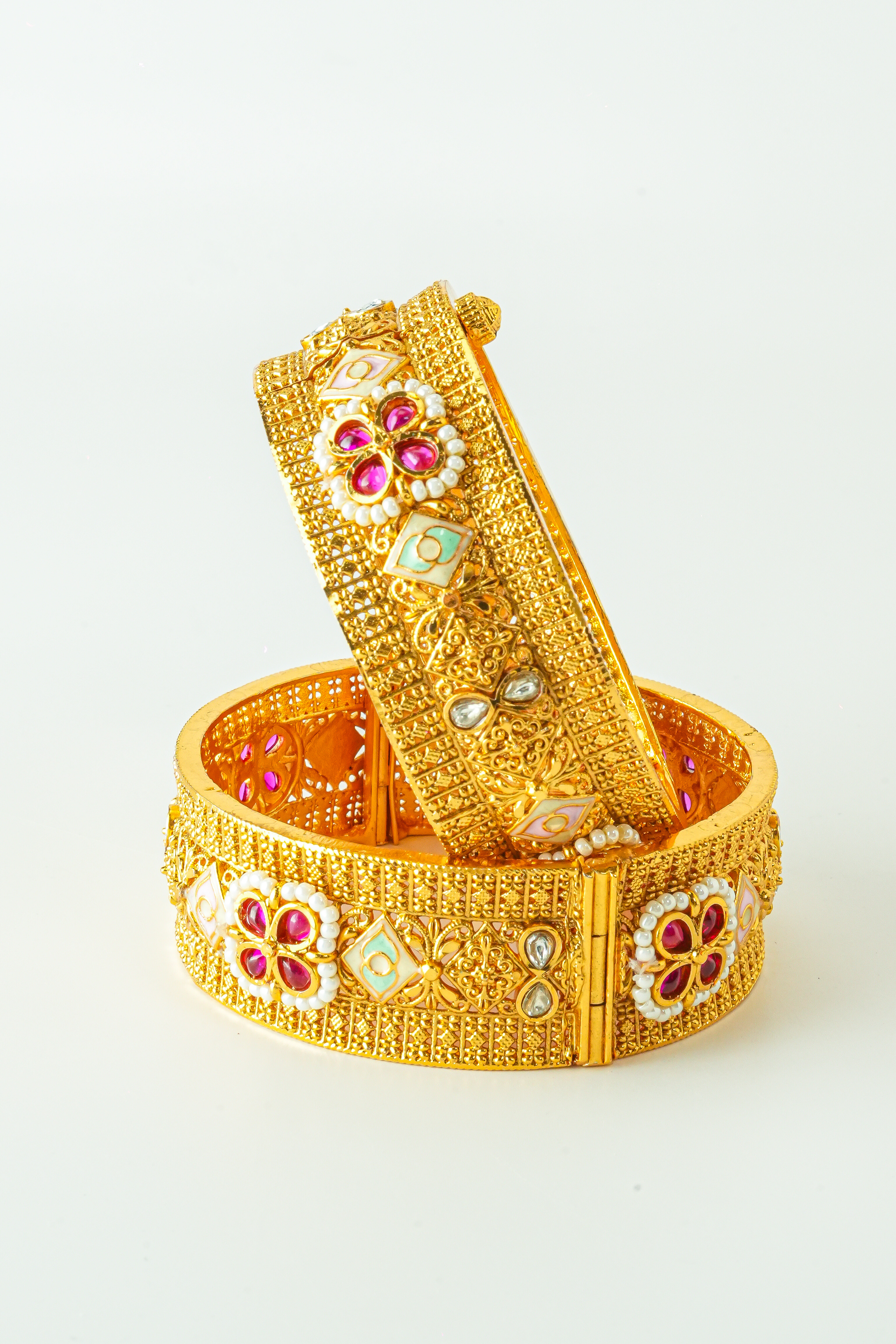 Pearl Meena Kundan Heritage Bangles