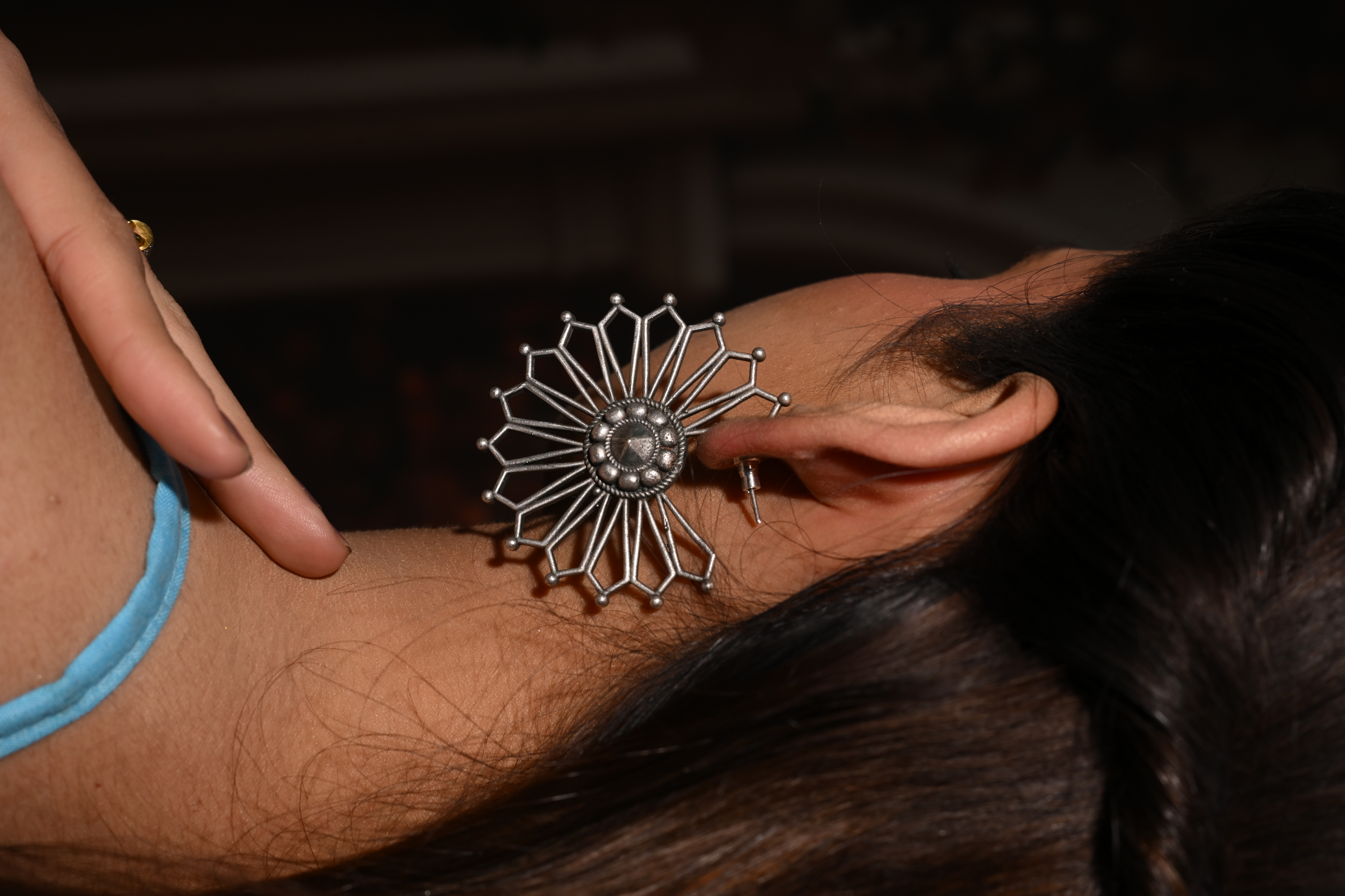 Oxidized Silver Sunburst Earrings