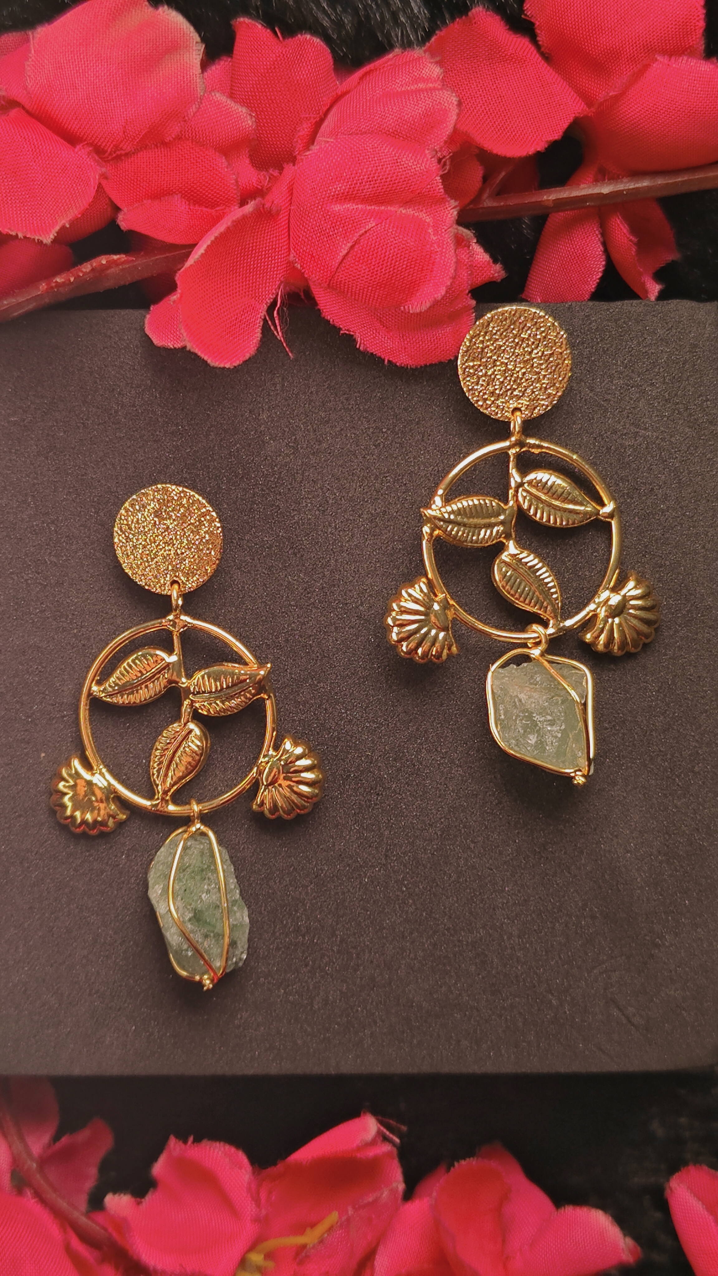 Green Quartz Charm Drop Earrings