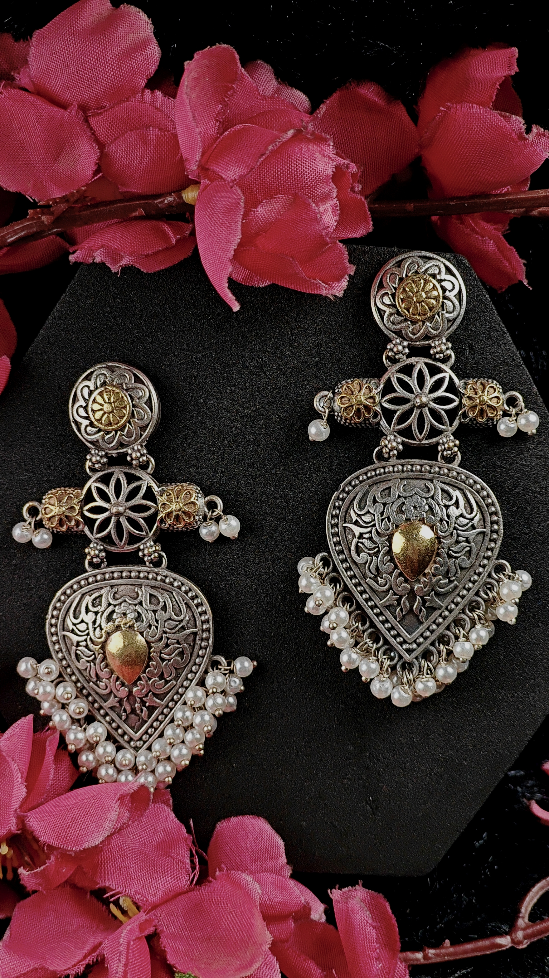 Dual Wing Earrings With Pearl Drops