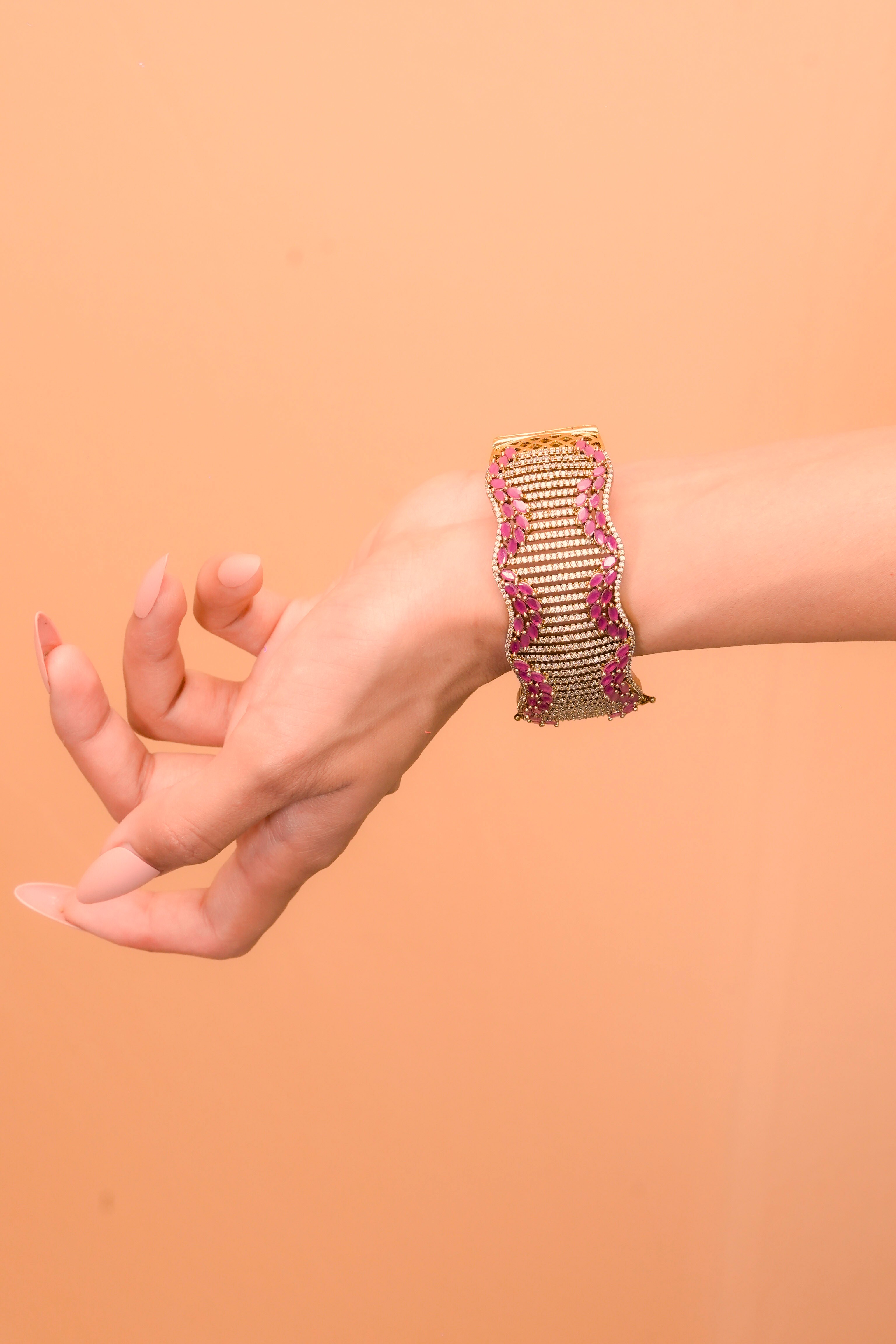 Vintage Ruby golden CZ Open Bracelet