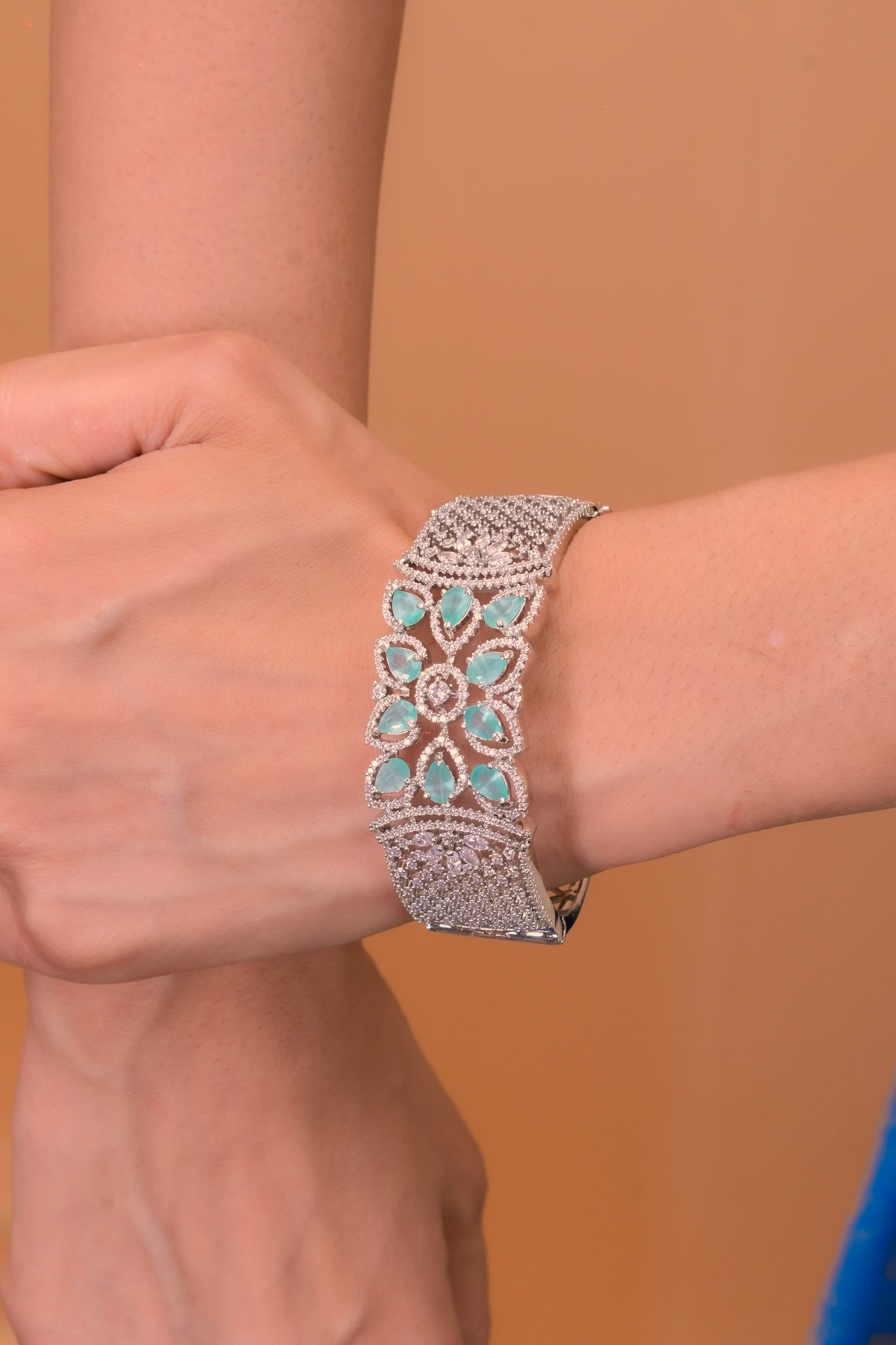 Teal & White CZ Rhodium Bracelet