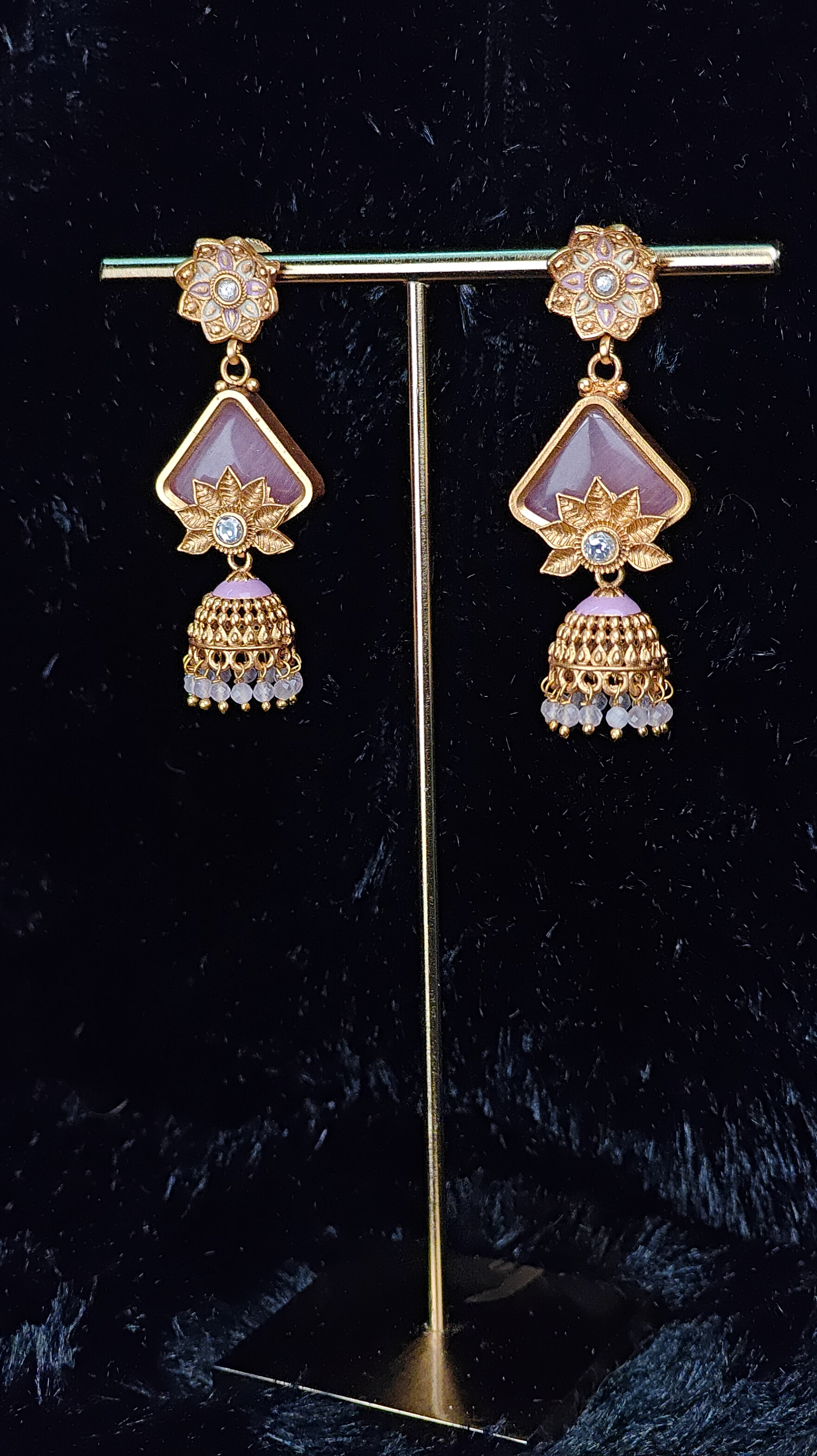 Pastel Pink Floral Drop Jhumka Earrings