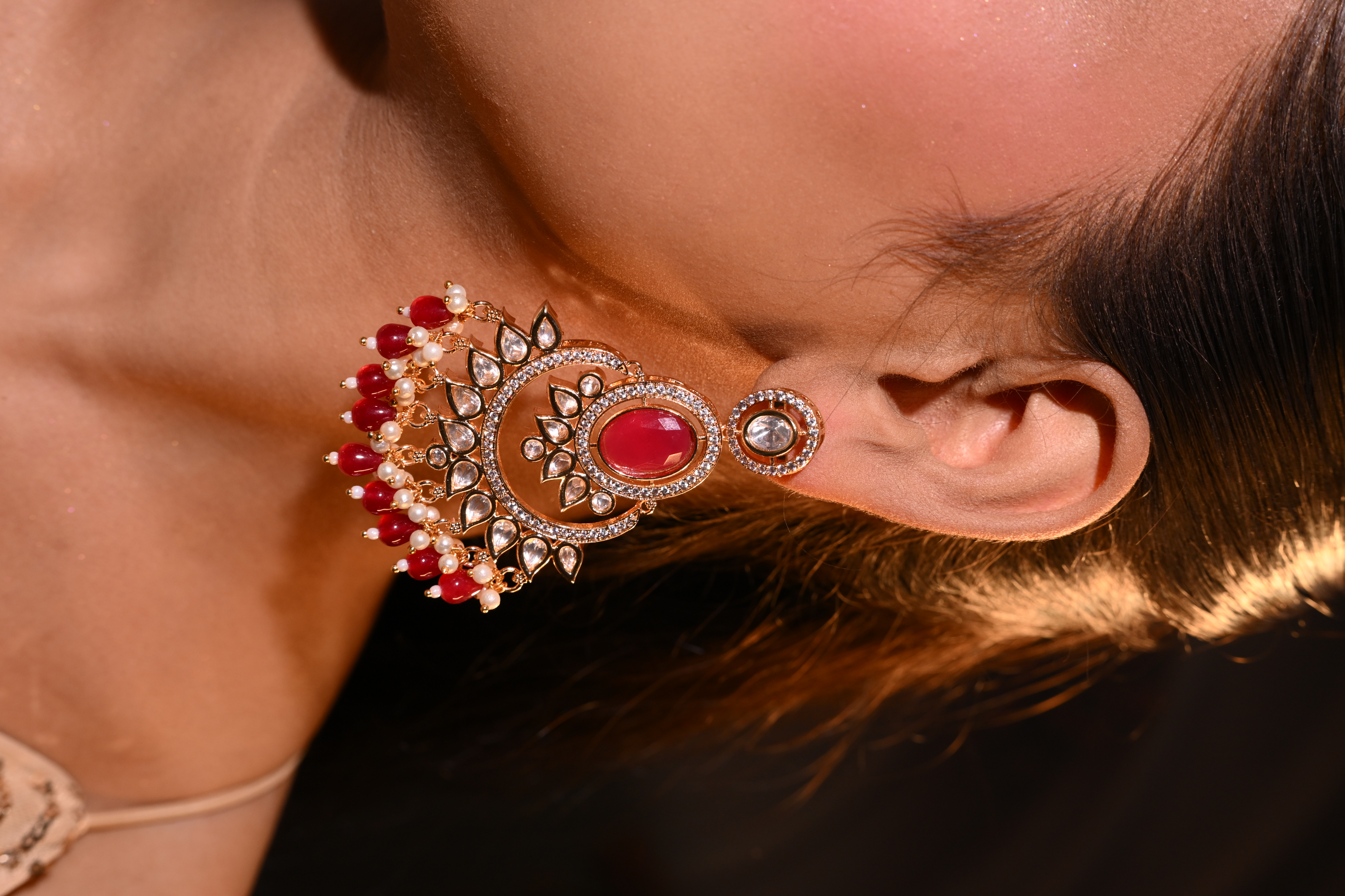 Ruby Red Chaandbali Earrings