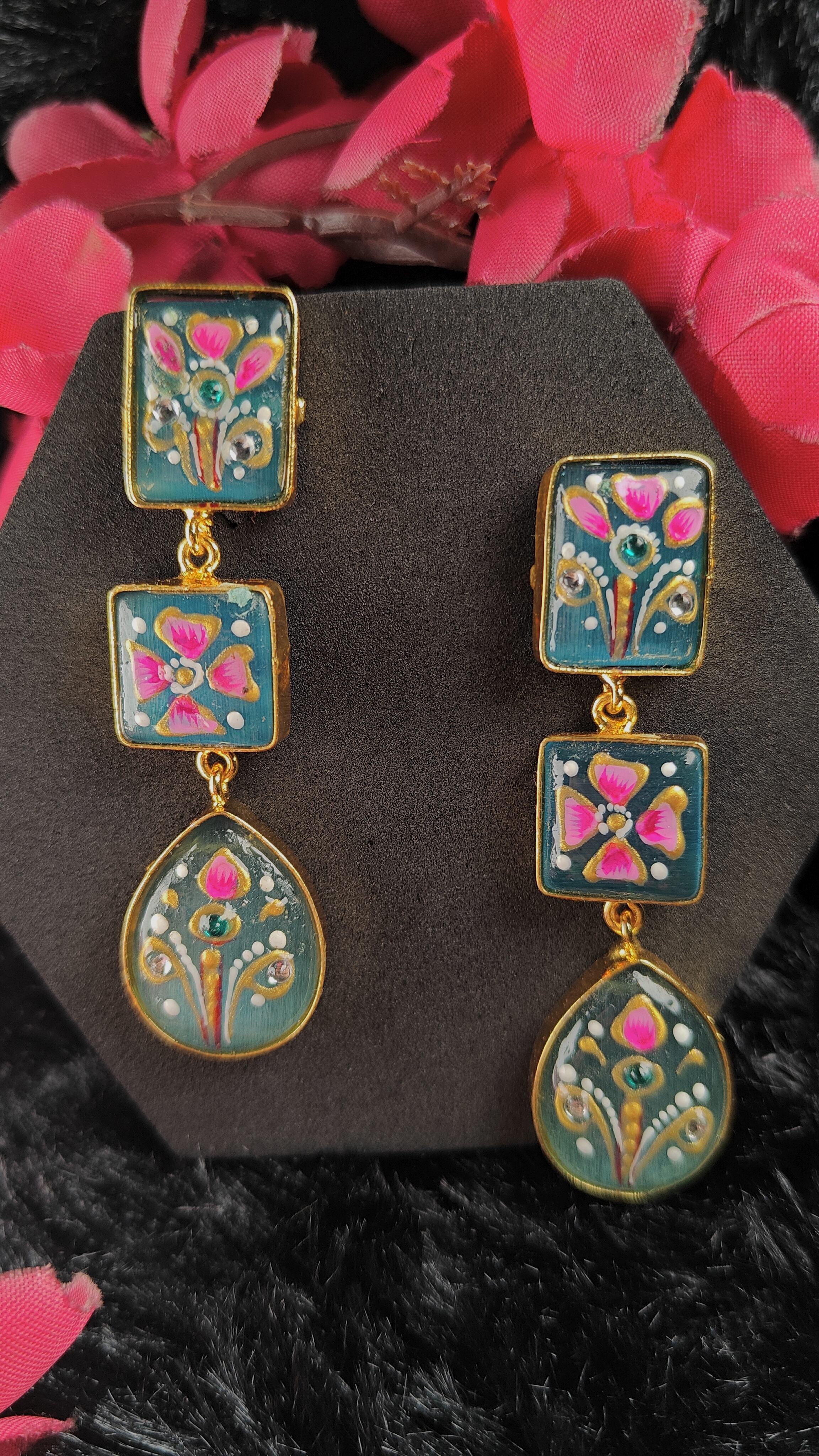 Aarvi Teal Meenakari Drop Earrings
