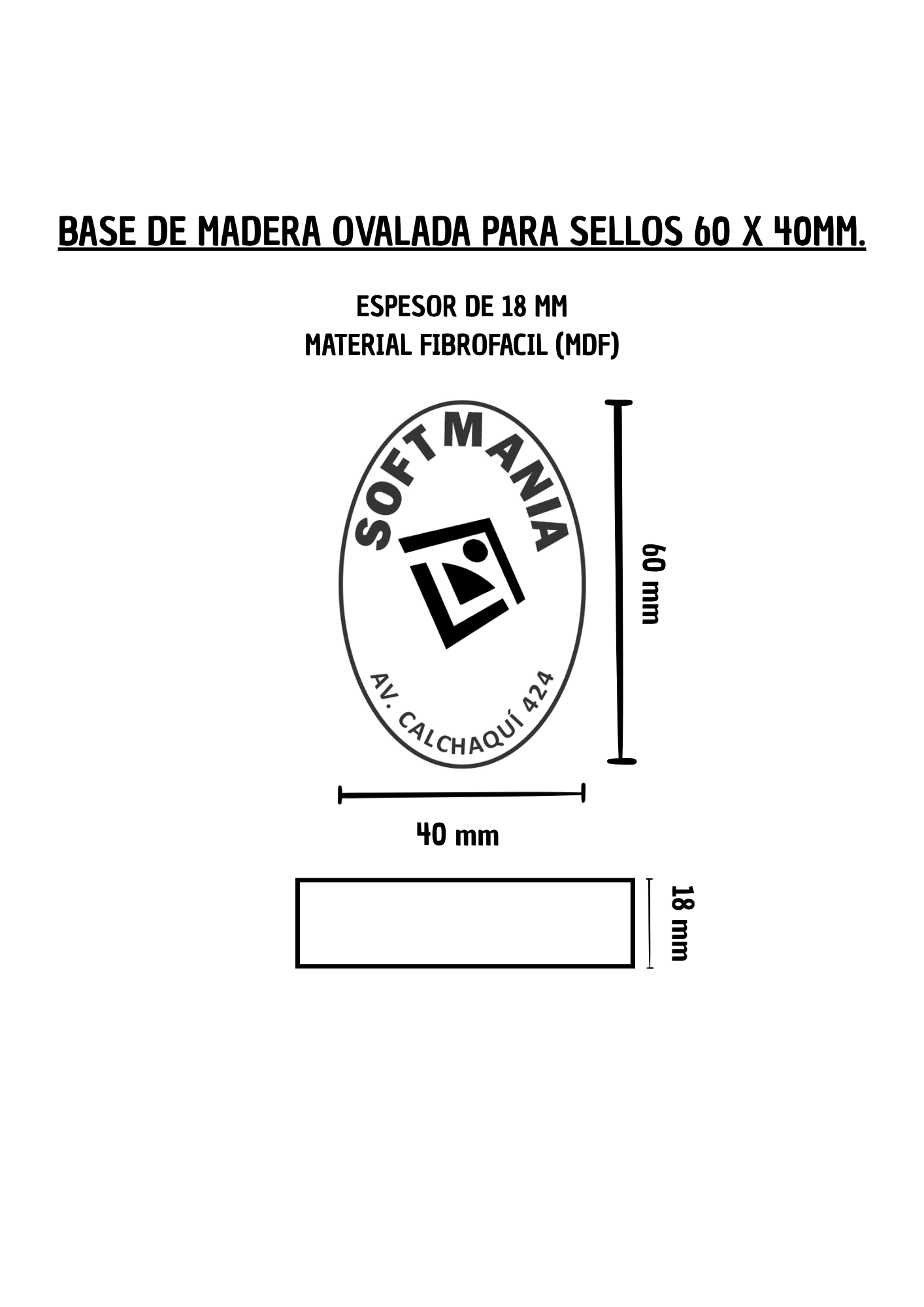 Sello de Madera Ovalada 60 x 40mm.