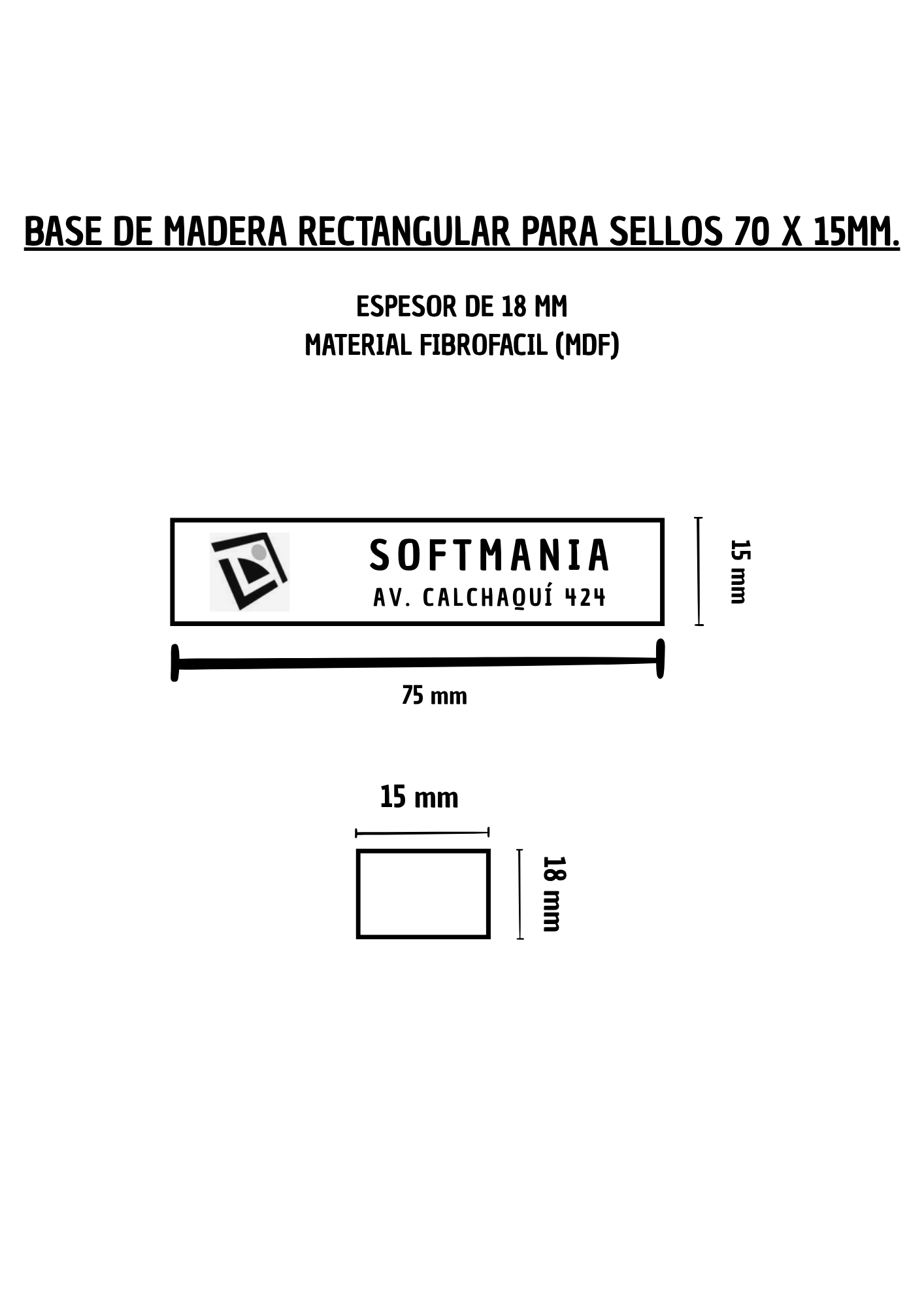 Base de Madera para sellos 70 x 15mm.