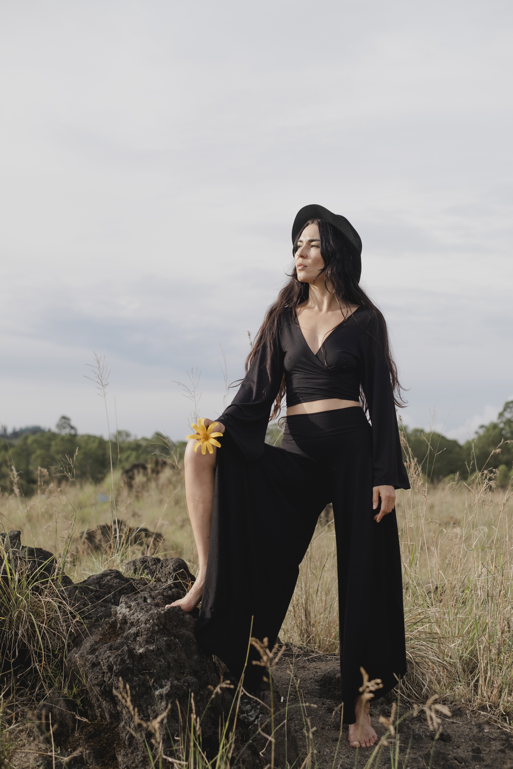 Jungle Crop Top | Boho Bell Sleeve Wrap Crop Top | Deep V-Neck Festival Top | Long Sleeve Tie Front Shirt Women | Flowy Black Blouse