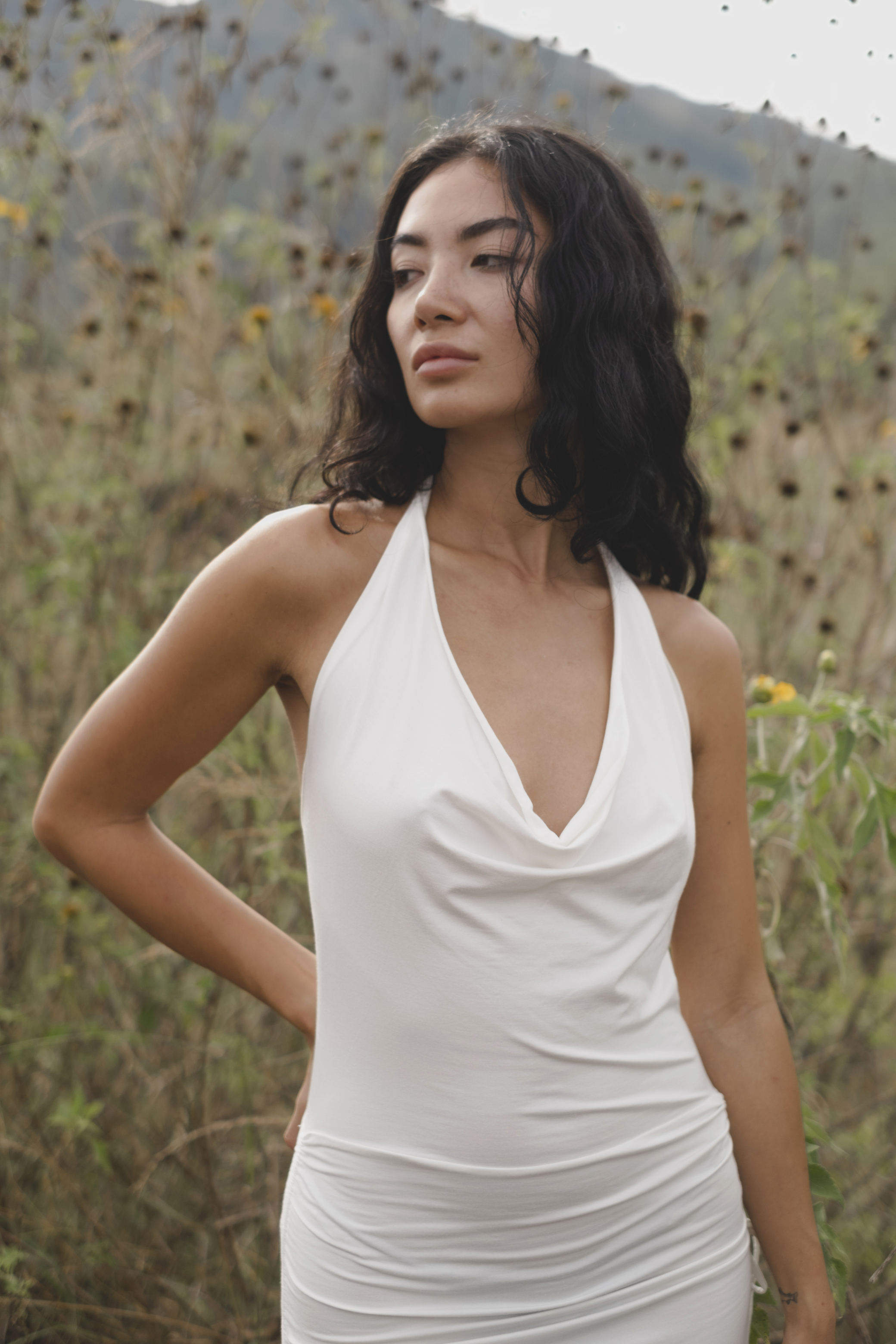 Xena Maxi Dress – Ethereal Ikuti EcoFlow™ Boho Gown with Backless Halter & Cascading Cowl Neck