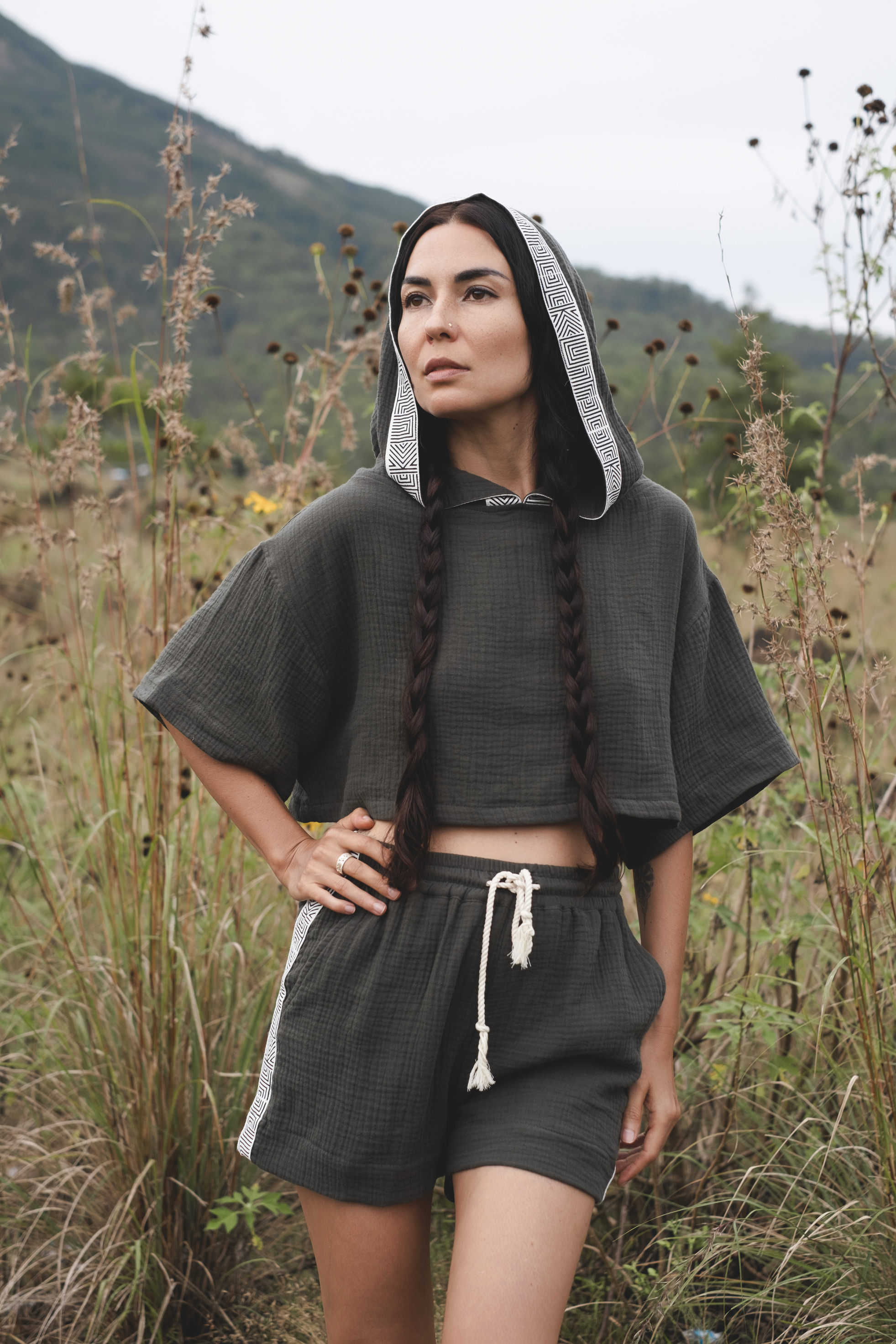Bali Tribe Hoodie – Boho Cropped Pullover | Natural Cotton Festival Top | Belted Tribal Hoodie | Sustainable Slow Fashion
