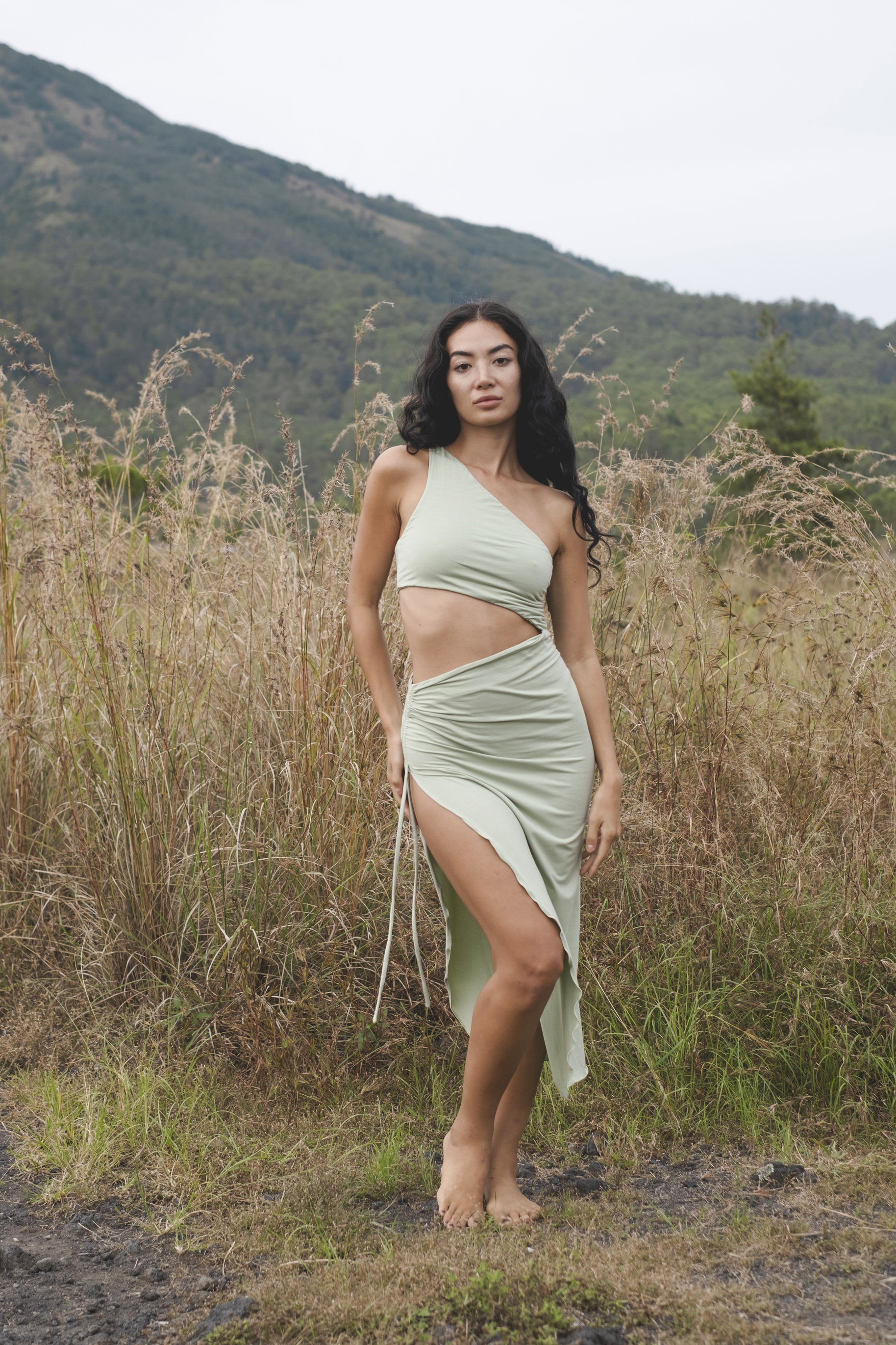 Sage Green Mata Hari Dress – Earthy Boho Maxi Dress | Backless Halter Sundress | Relaxed Festival Yoga Dress | Ethically Made in Bali