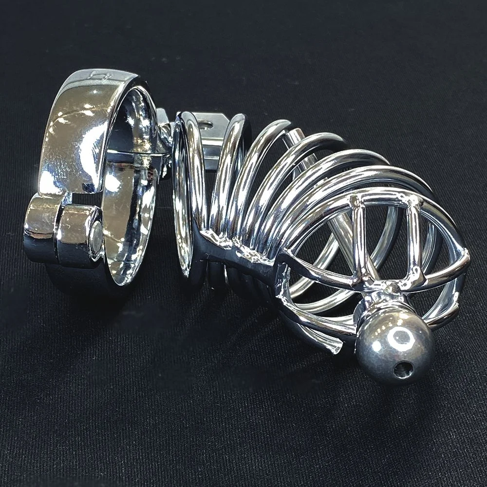 Cinto de Castidade Masculino Gaiola com Dispositivo de Cateter, Jaula com Cadeado, Aço Inox.