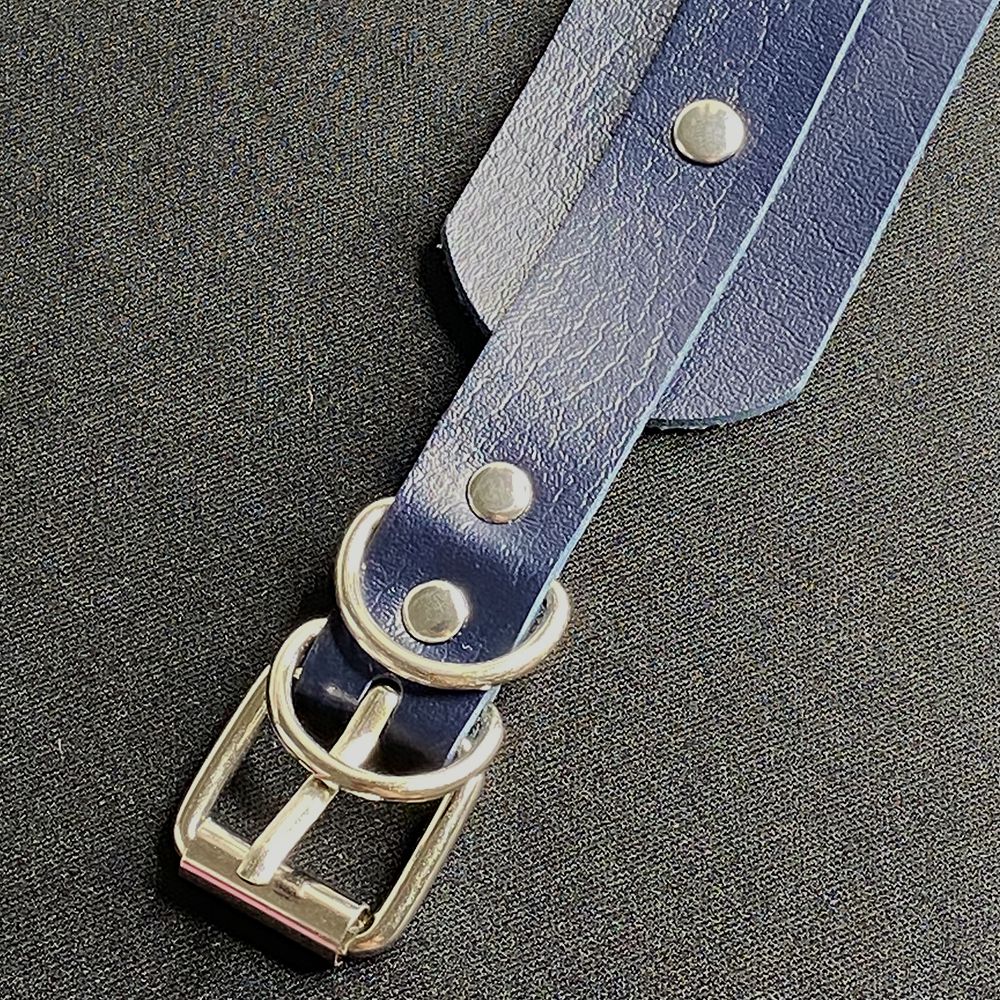 Colar de couro, gargantilha azul, e metal, joias BDSM Azul