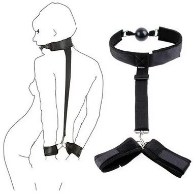 Kit Restritor Mordaça Ball Gag com Algemas Restritoras Ajustável