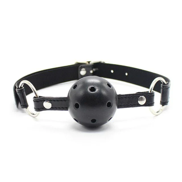 Mordaça Respirável Ball Gag Couro Sintético Preta