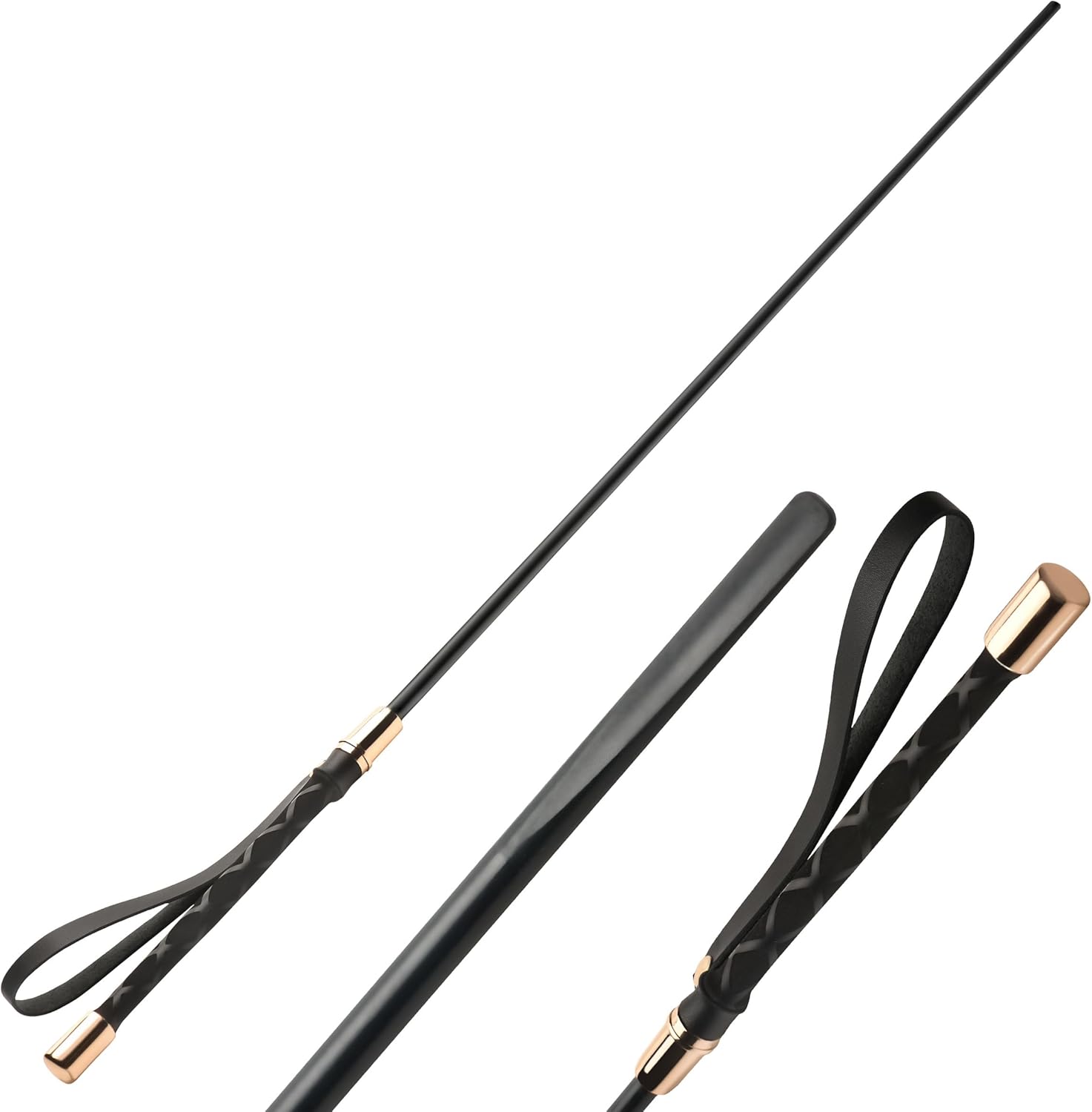 Bengala de impacto pecaminoso para iniciantes, homens, mulheres e casais. Punição perversa e haste flexível. Cabo aderente, ponta estreita. 1 peça, preto e dourado.