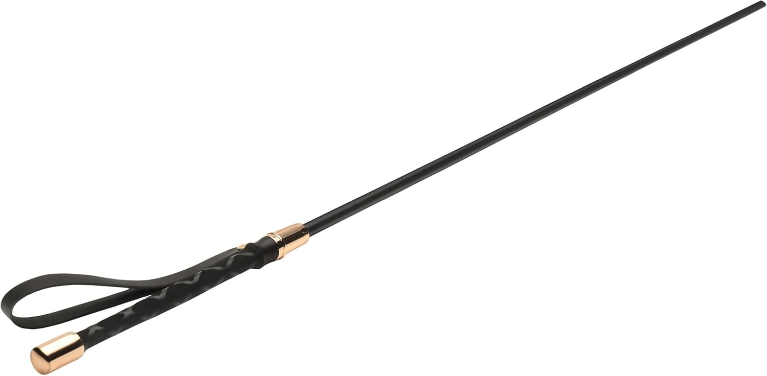 Bengala de impacto pecaminoso para iniciantes, homens, mulheres e casais. Punição perversa e haste flexível. Cabo aderente, ponta estreita. 1 peça, preto e dourado.