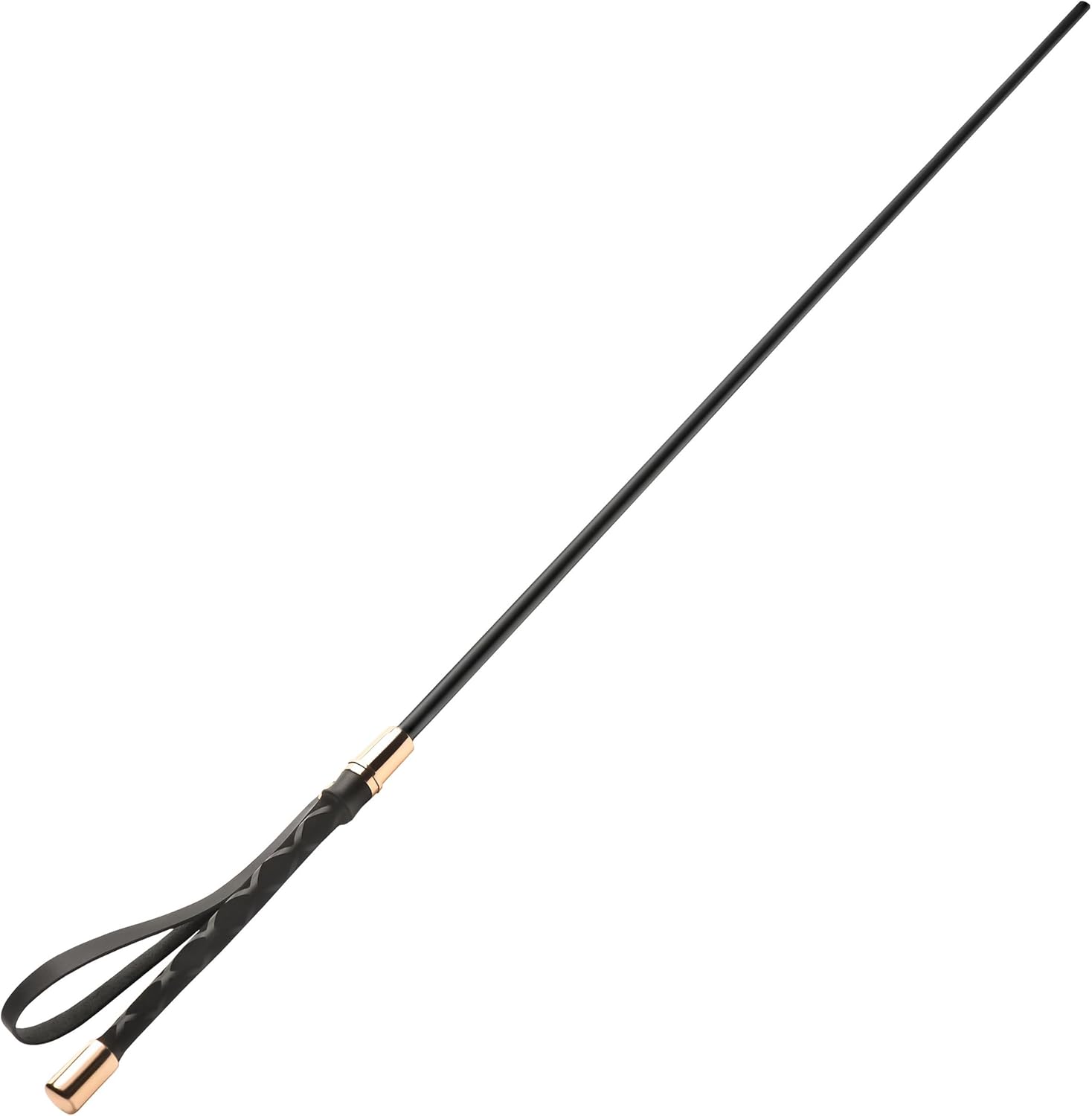 Bengala de impacto pecaminoso para iniciantes, homens, mulheres e casais. Punição perversa e haste flexível. Cabo aderente, ponta estreita. 1 peça, preto e dourado.