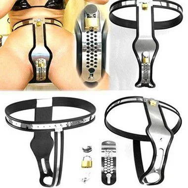 Cinto de Castidade Feminino de Aço Inox e silicone com dispositivo de bloqueio com 2 Cadeados