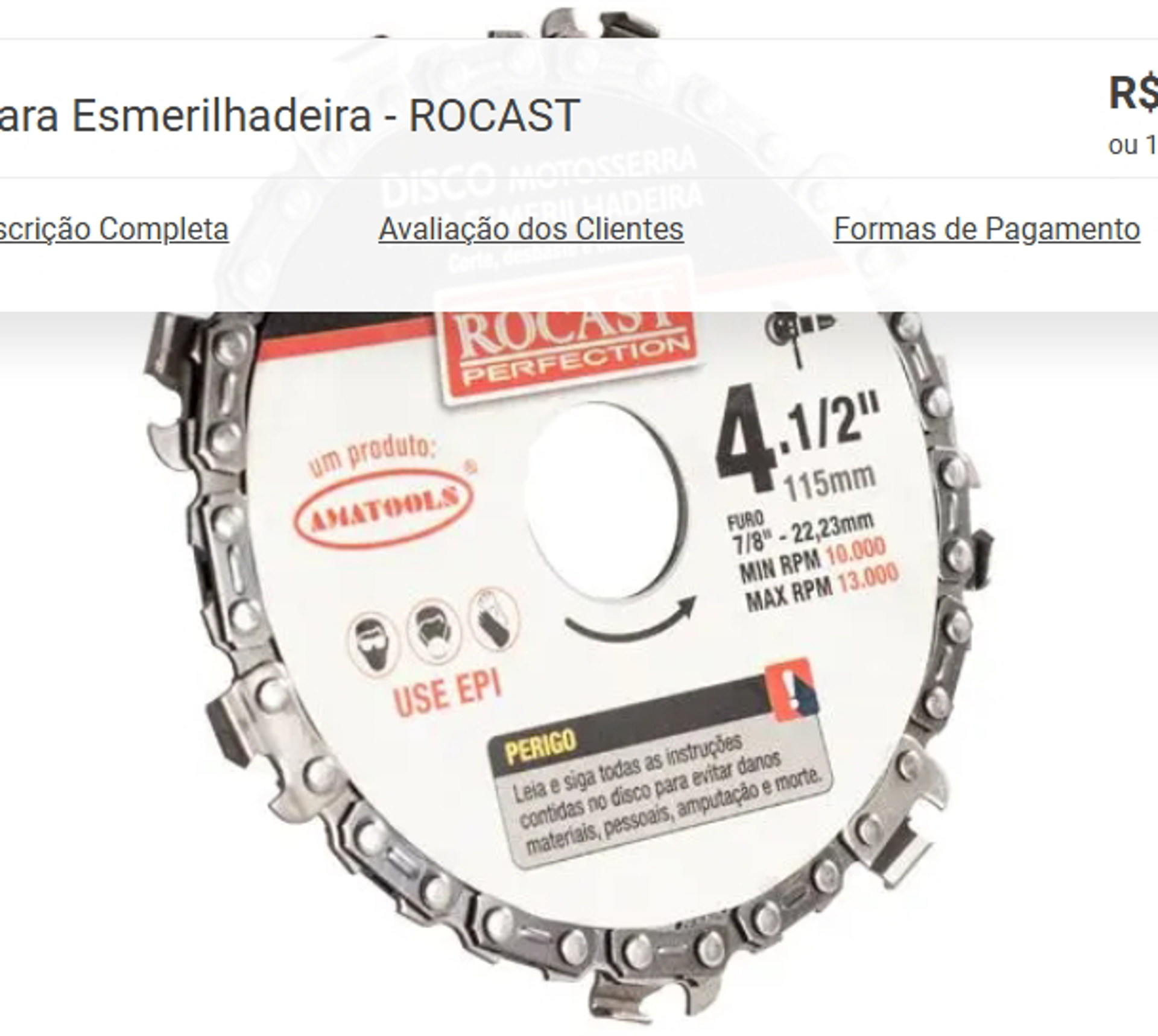 DISCO MOTOSSERRA P/ESMERILHADEIRA ROCAST