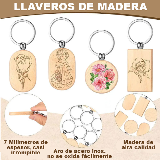 Llavero de madera pack 20 Unidades