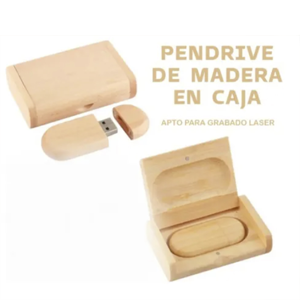 PEN DRIVE EN MADERACON CAJA  64 Gb.