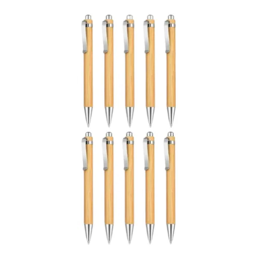 10 Lapiceras Bambú Premium Tinta Azul Ideal Grabado Láser