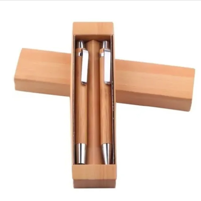 10 Set Lapicera Bambú + Lápiz Mecánico En Caja De Cartón